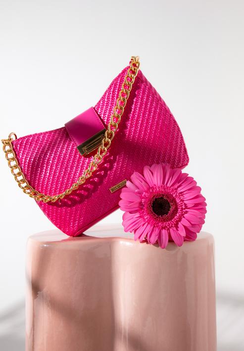 Pletená dámská kabelka s řetízkem, růžová, 98-4Y-410-Y, Obrázek 15
