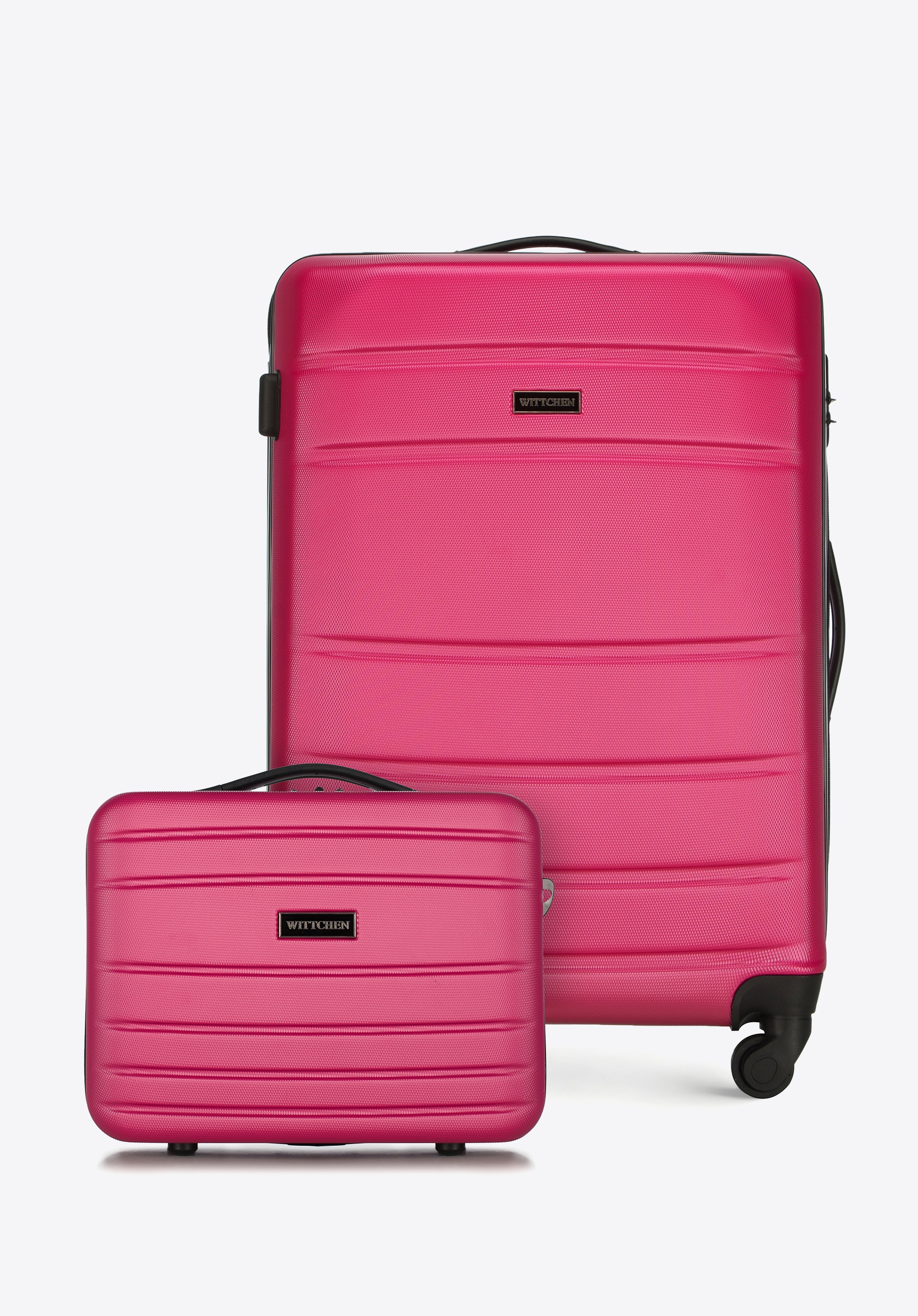 Střední kufr a kosmetická taška z texturovaného ABS, růžová, 56-3A-652-34K, Obrázek 1