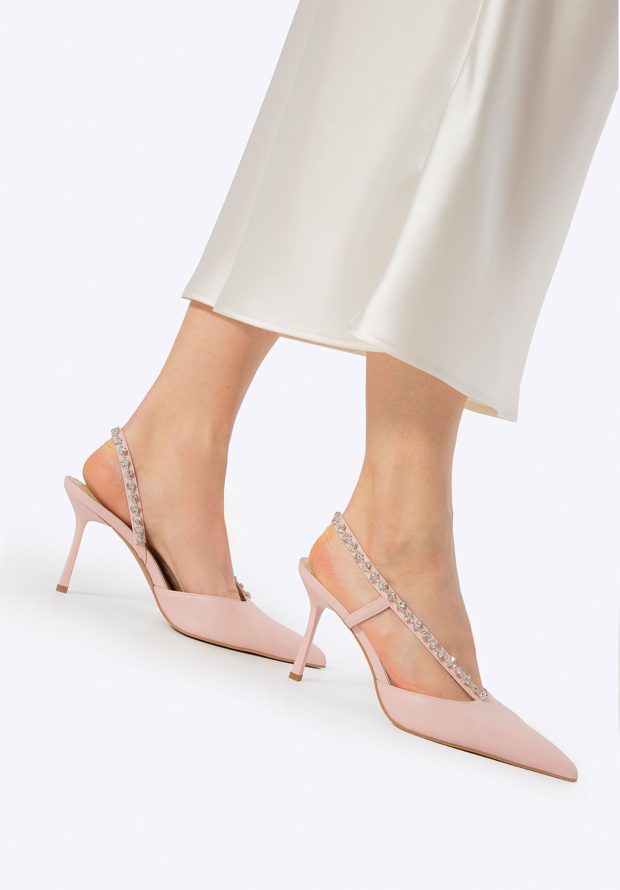 Zdobené kožené slingback kurty, růžová, 100-D-512-P-38, Obrázek 1