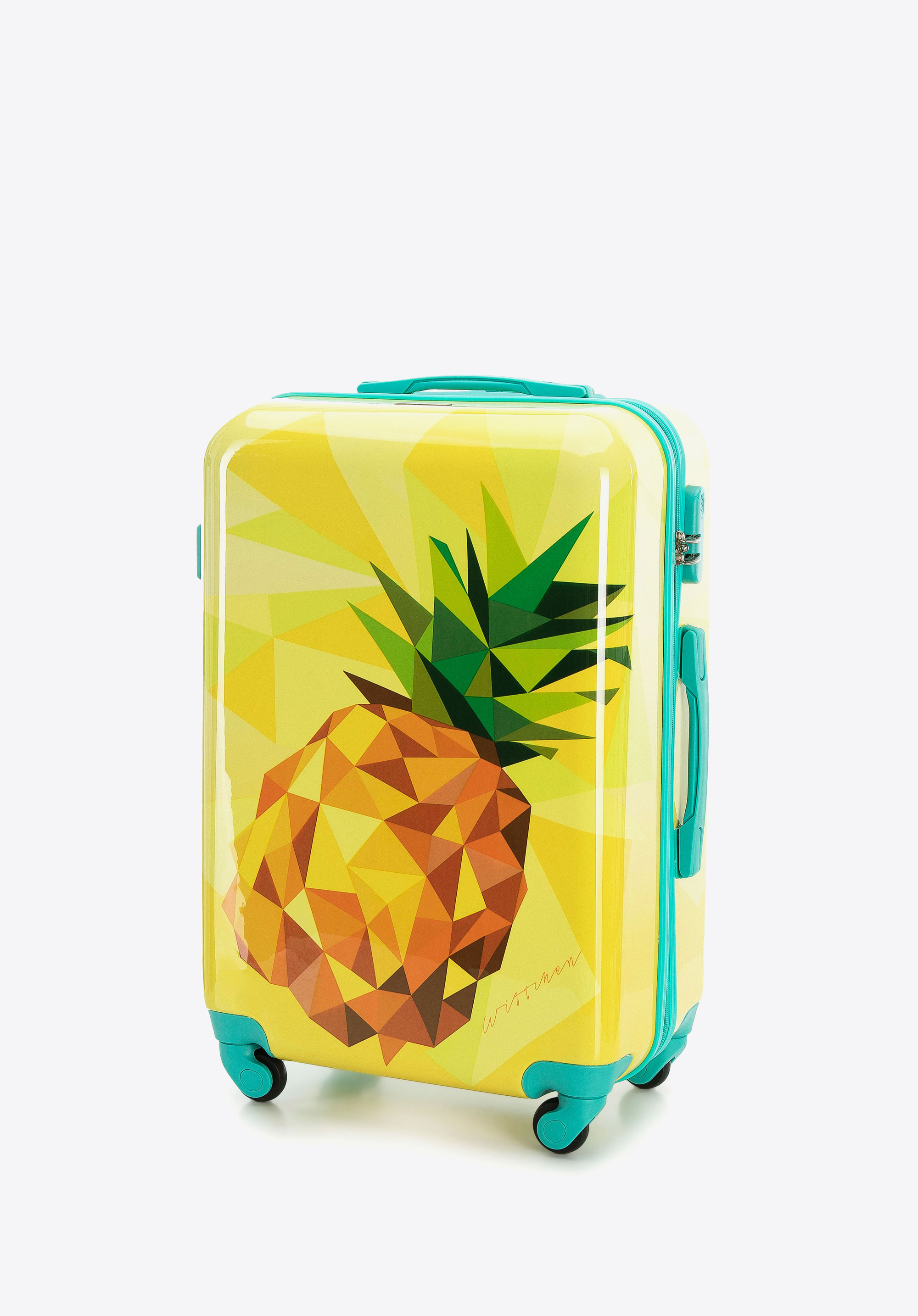 Nyomtatott mintájú, ABS közepes bőrönd és kozmetikai táska, sárga, 56-3A-642-55K, Fénykép 1