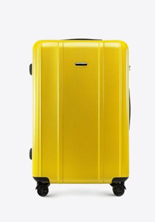 Nagy polikarbonát bőrönd függőleges barázdákkal, sárga, 56-3P-713-50, Fénykép 1