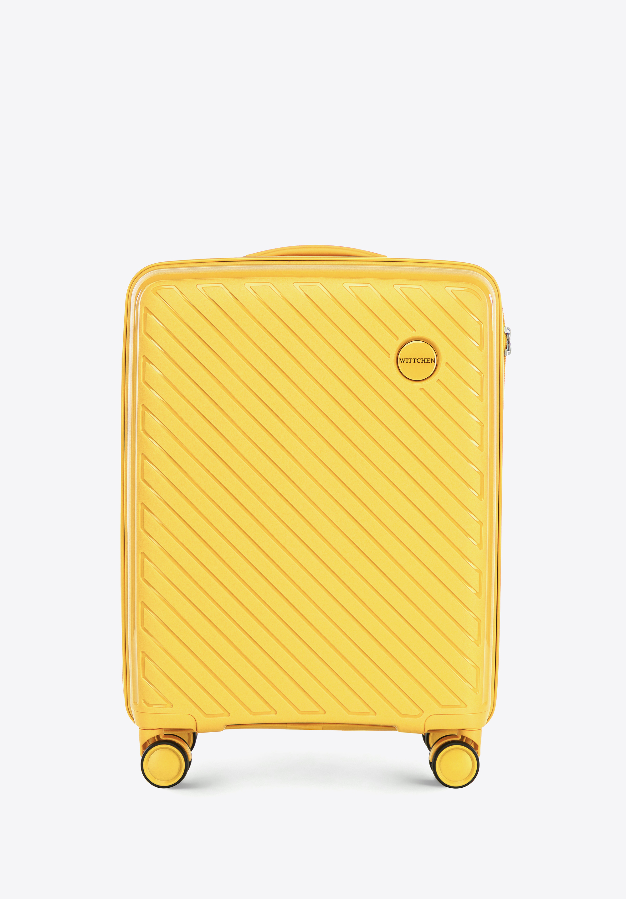 Kis polipropilén bőrönd dombornyomott csíkokkal, sárga, 56-3T-201-50, Fénykép 1