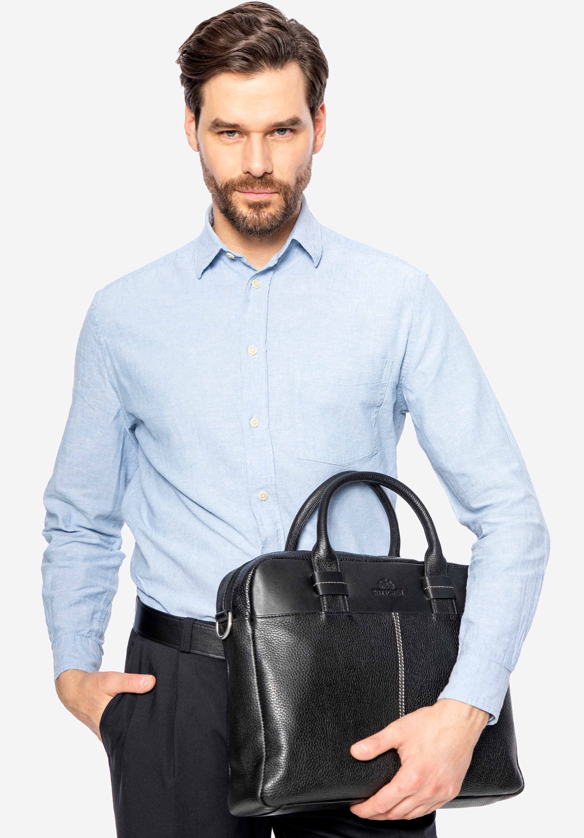 13"-Laptoptasche aus Leder mit zwei Texturen, schwarz, 100-3U-805-1, Bild 1