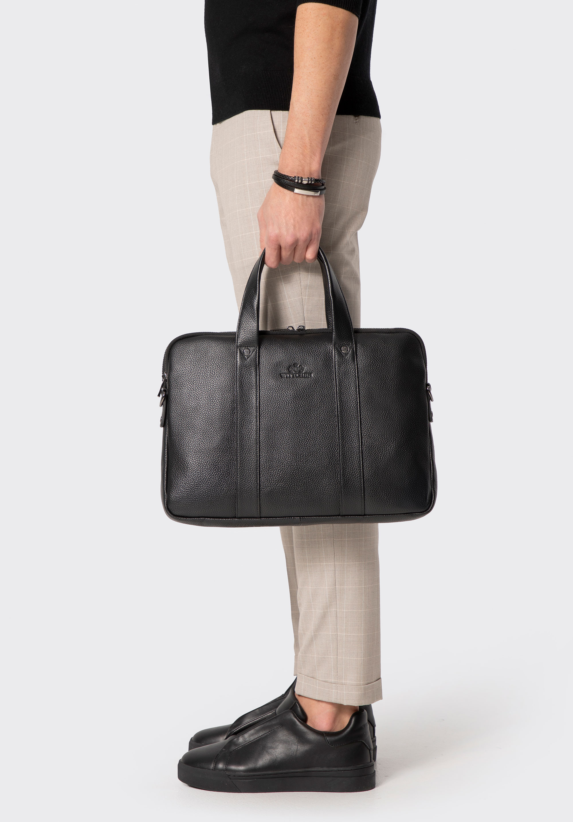 15-Zoll-Laptoptasche aus Leder mit zwei Fächern, schwarz, 29-3U-300-1, Bild 1