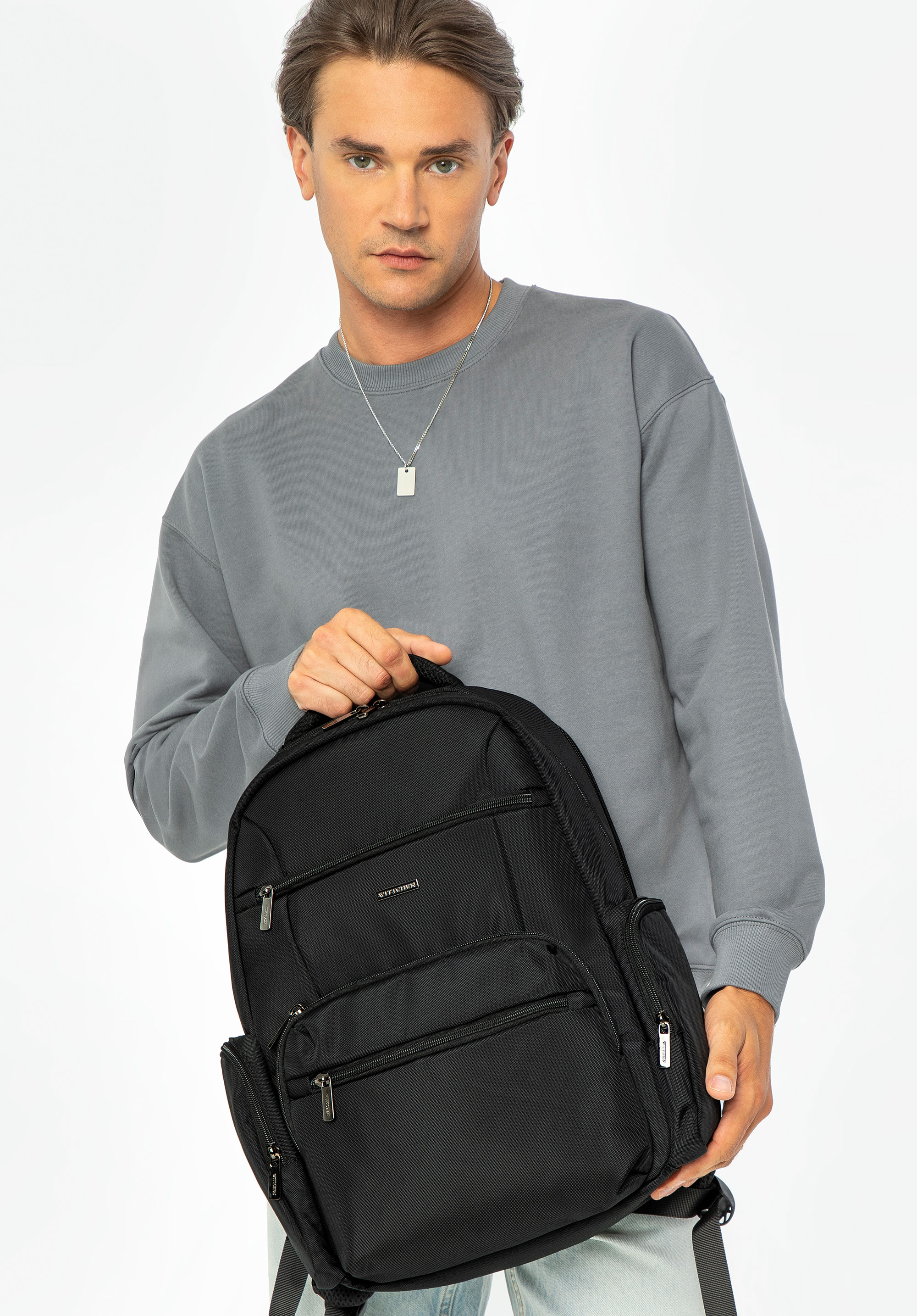 15,6'''' Laptop-Rucksack für Herren mit zwei Fächern, schwarz, 99-3P-208-1, Bild 1