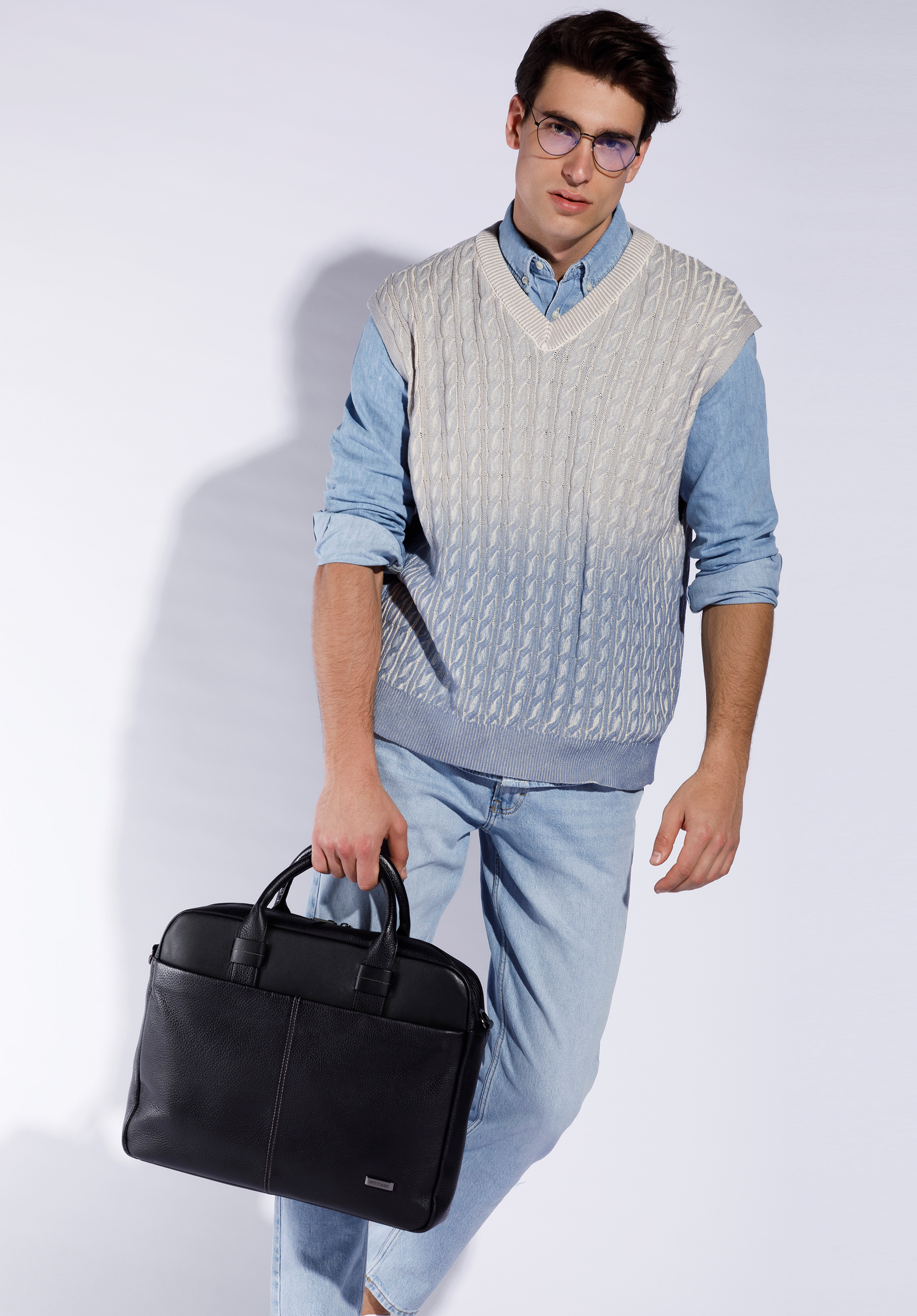 16-Zoll-Laptoptasche aus Leder mit zwei Texturen