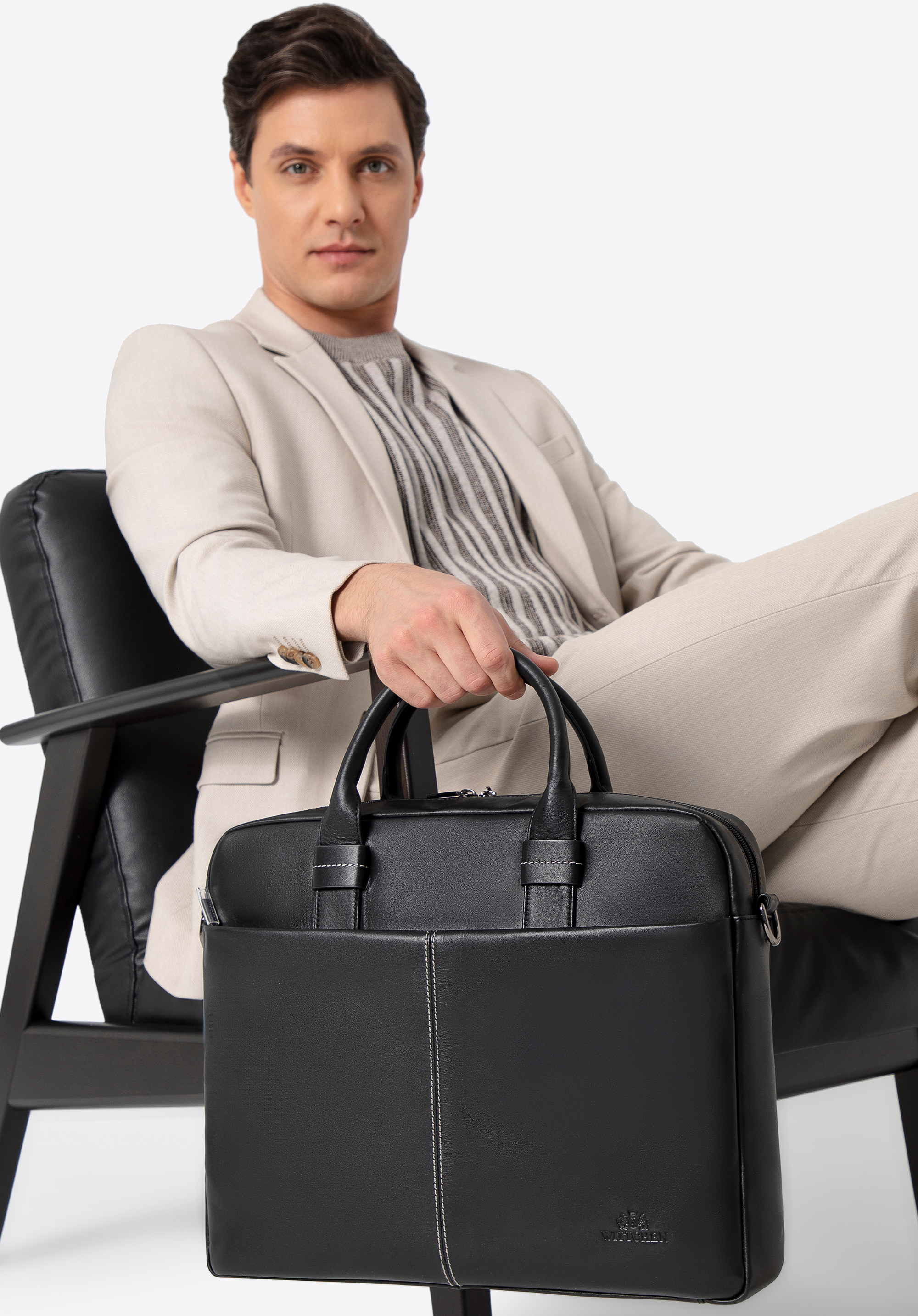 16-Zoll-Laptoptasche für Herren aus Leder, schwarz, 100-3U-802-1, Bild 1