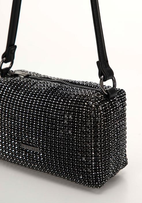 Abendhandtasche für Frauen. mit Kristallen, schwarz, 98-4Y-018-S, Bild 5