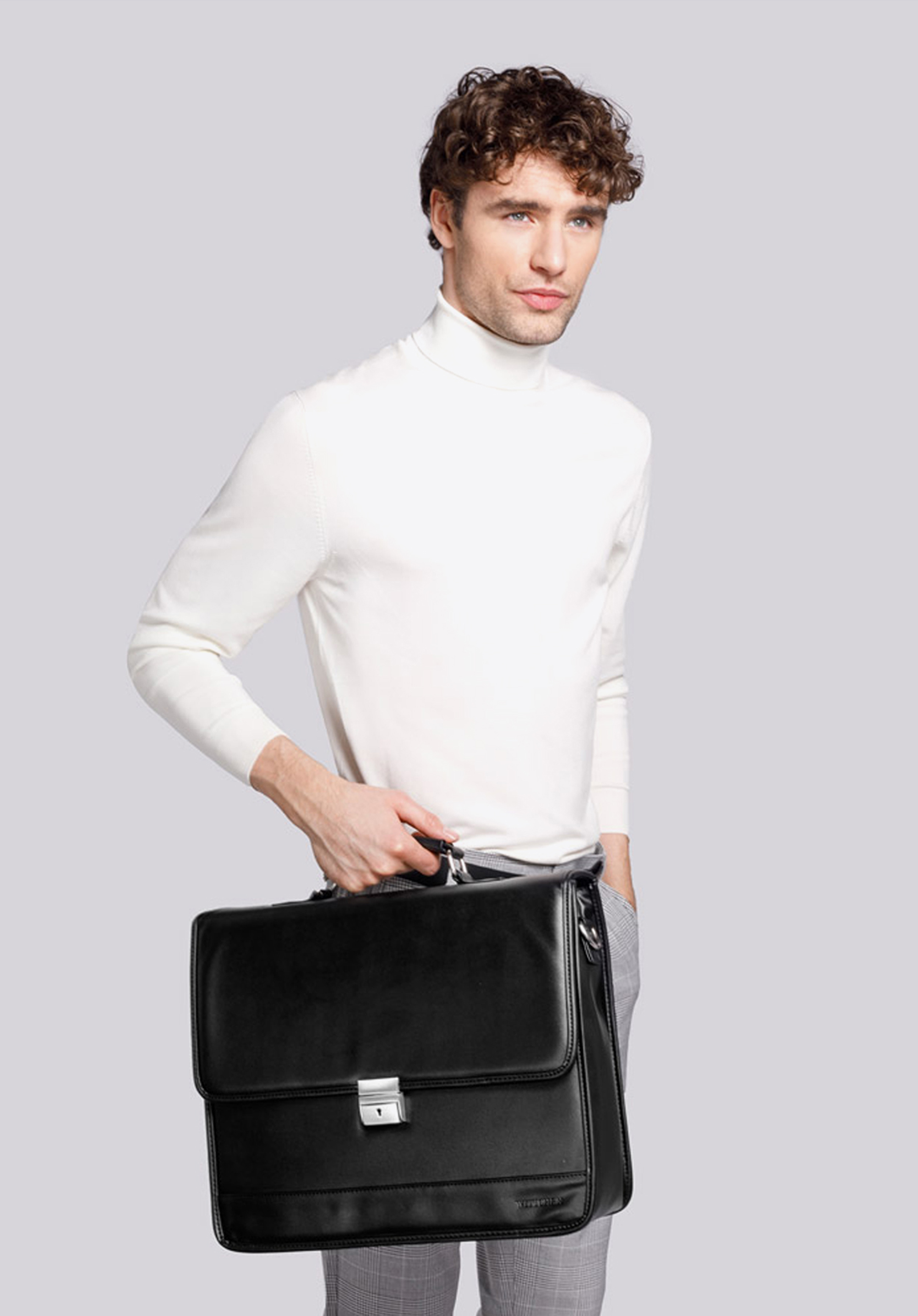 Aktentasche aus Kunstleder mit Matt-Finish, schwarz, 29-3-703-1, Bild 1