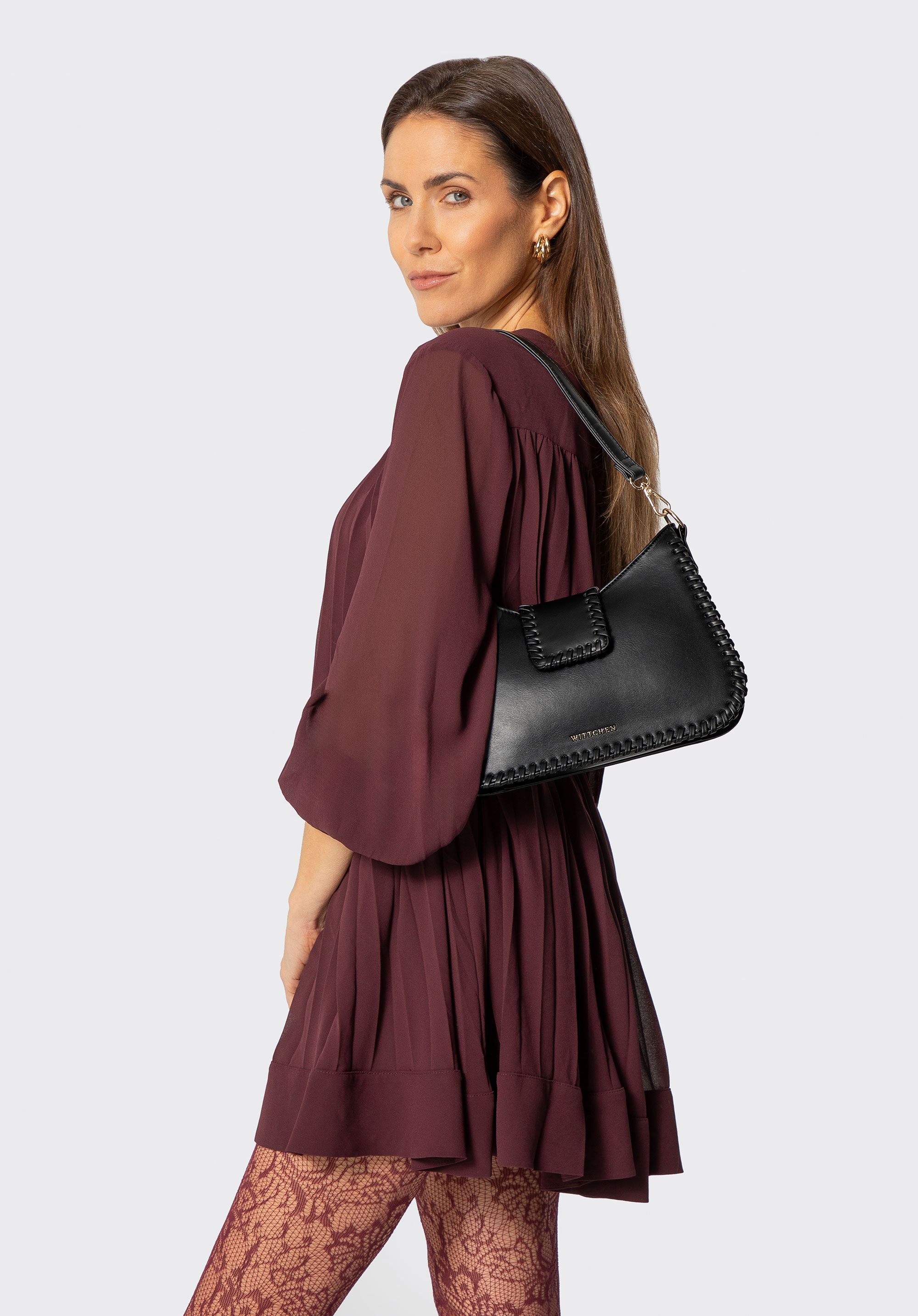 Baguette-Handtasche aus Kunstleder mit dekorativer Flechtung, schwarz, 101-4Y-404-1, Bild 1