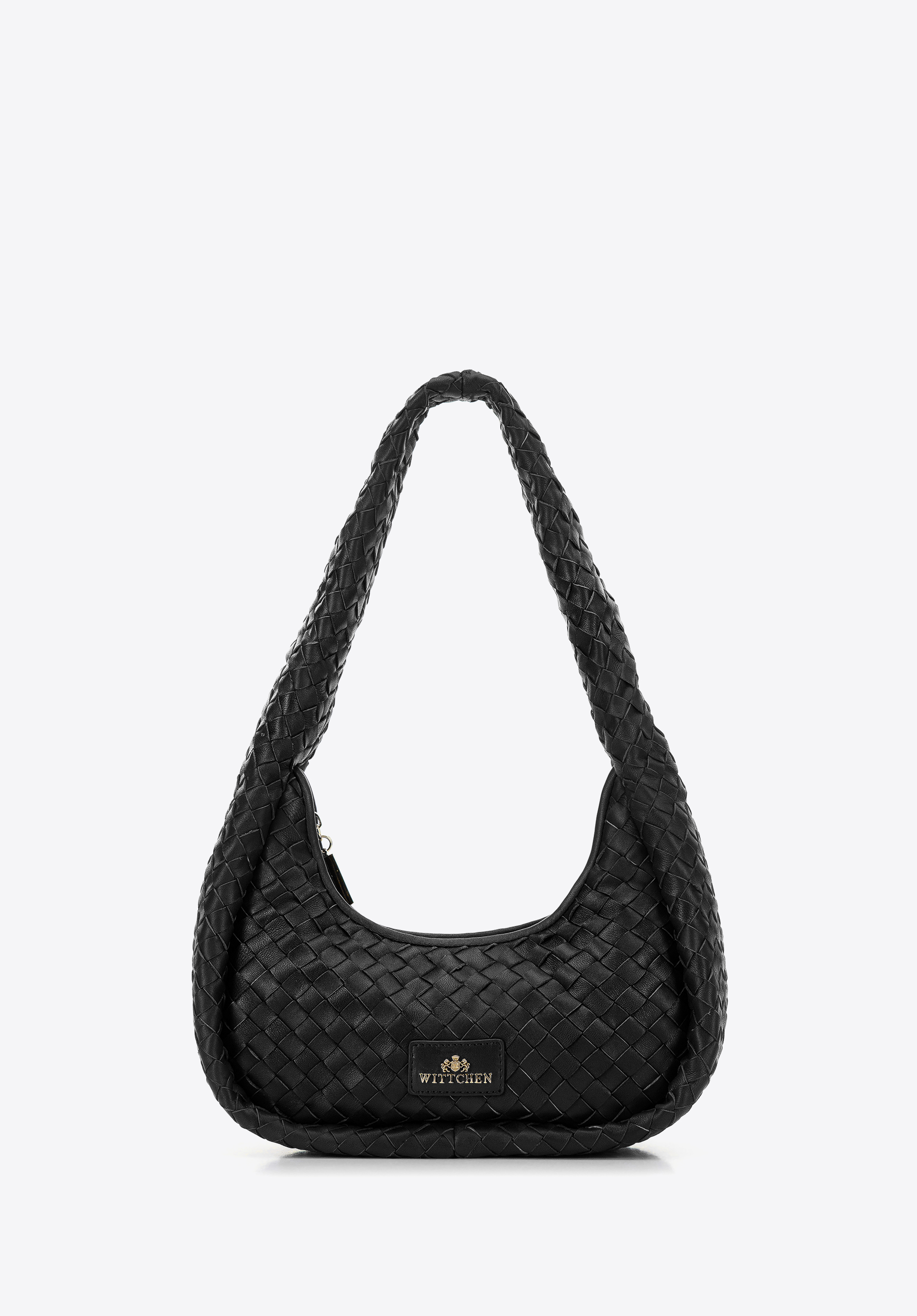 Baguette-Tasche aus gewebtem Leder, schwarz, 97-4E-510-1, Bild 1