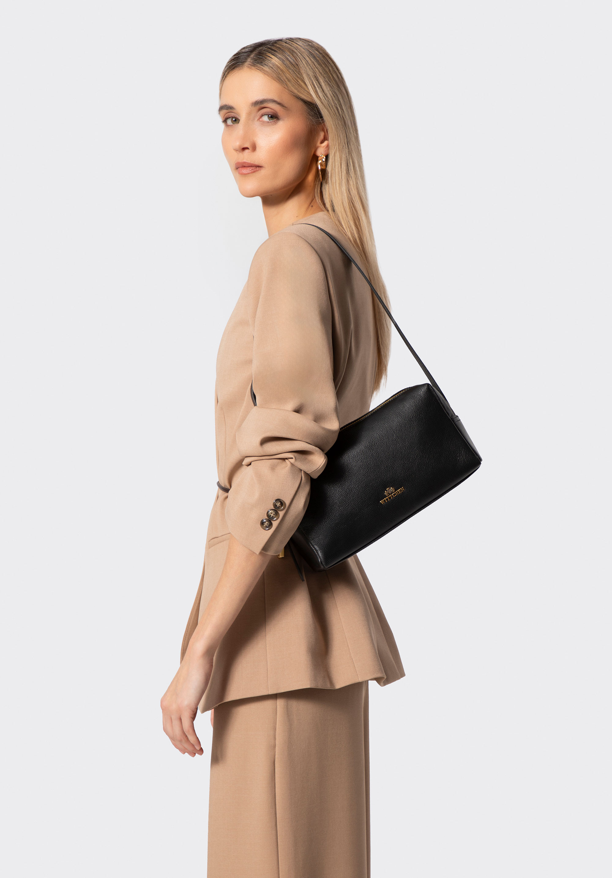 Baguette-Tasche aus Leder für Damen, schwarz, 102-4E-610-1, Bild 1