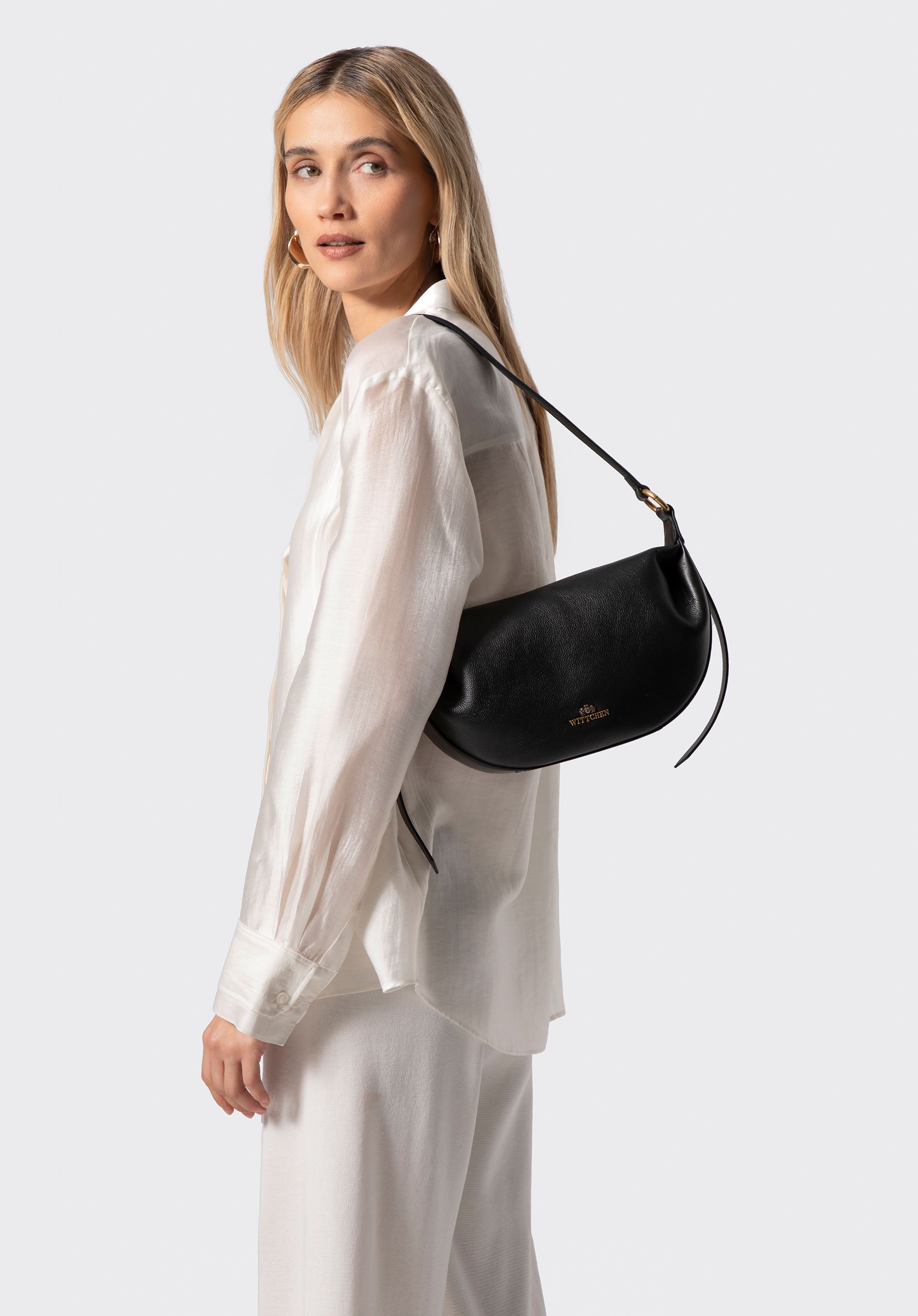 Baguette-Tasche aus Leder für Damen, schwarz, 102-4E-611-1, Bild 1