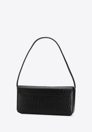 Baguette-Tasche aus Leder, Krokostruktur, länglich, schwarz, 95-4E-627-1, Bild 1
