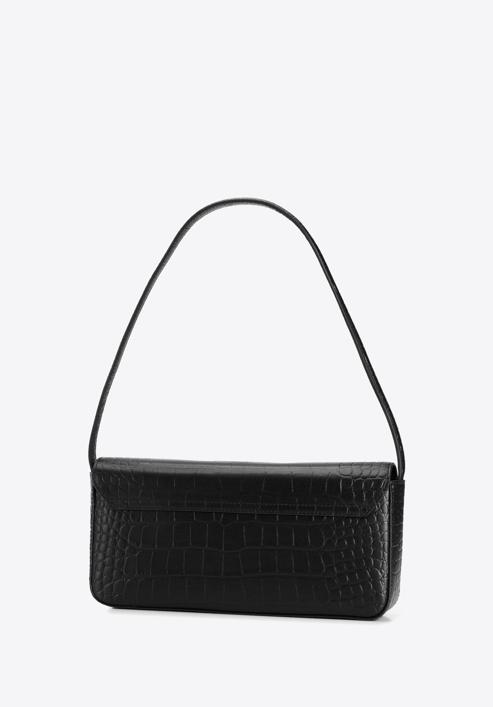 Baguette-Tasche aus Leder, Krokostruktur, länglich, schwarz, 95-4E-627-6, Bild 2