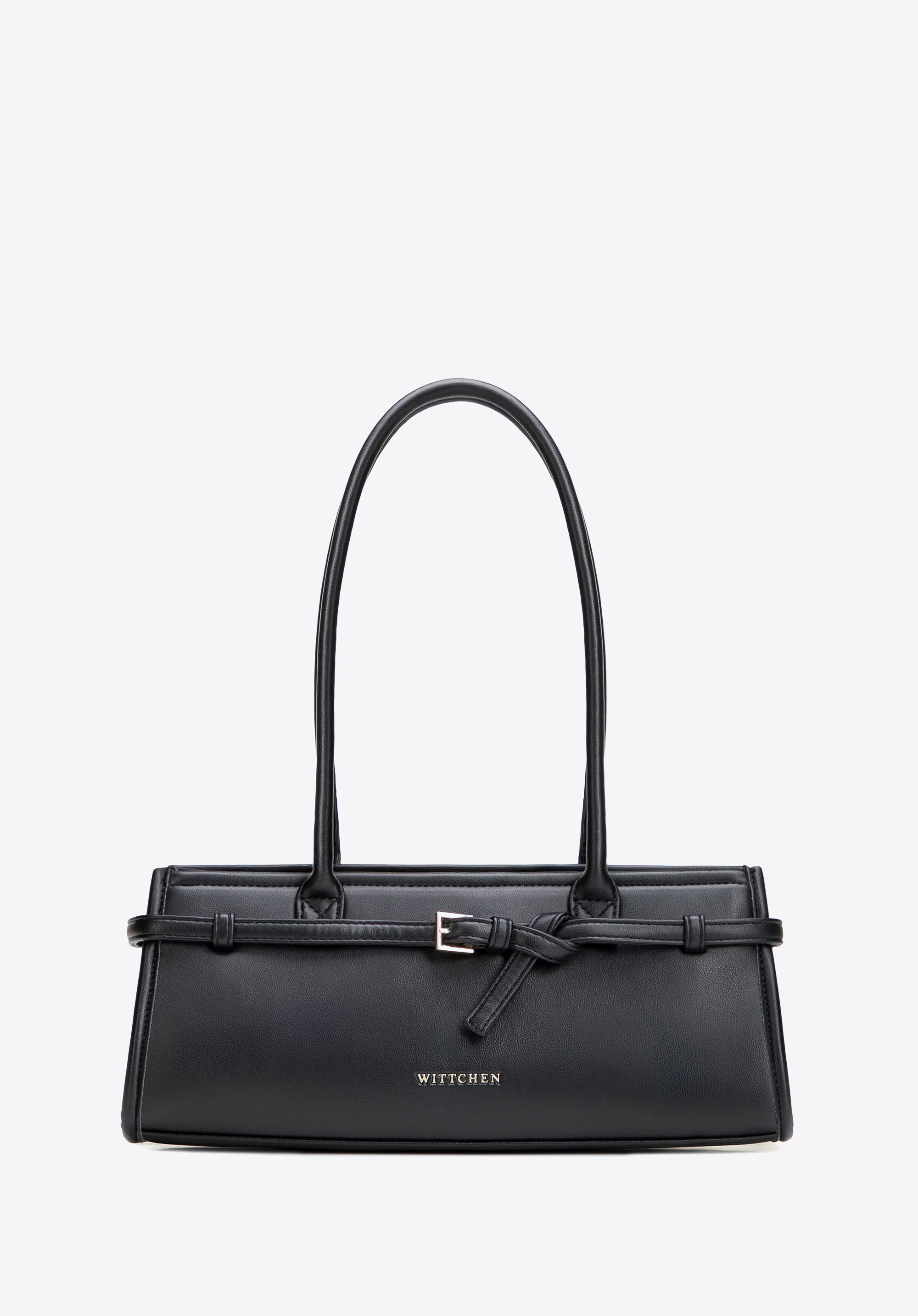 Baguette-Tasche für Damen aus Kunstleder mit dekorativem Riemen, schwarz, 102-4Y-414-1, Bild 1