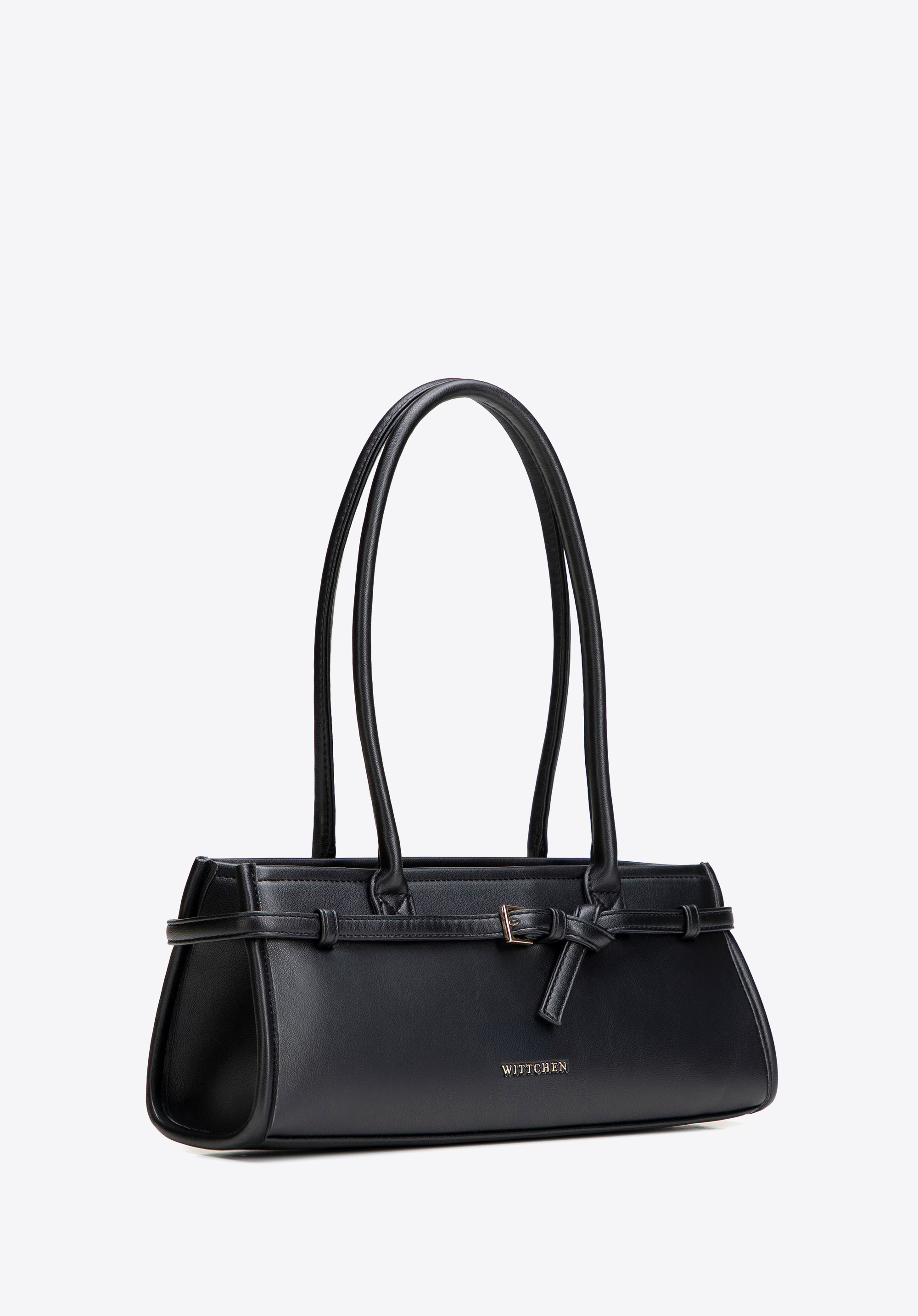 Baguette-Tasche für Damen aus Kunstleder mit dekorativem Riemen, schwarz, 102-4Y-414-1, Bild 1