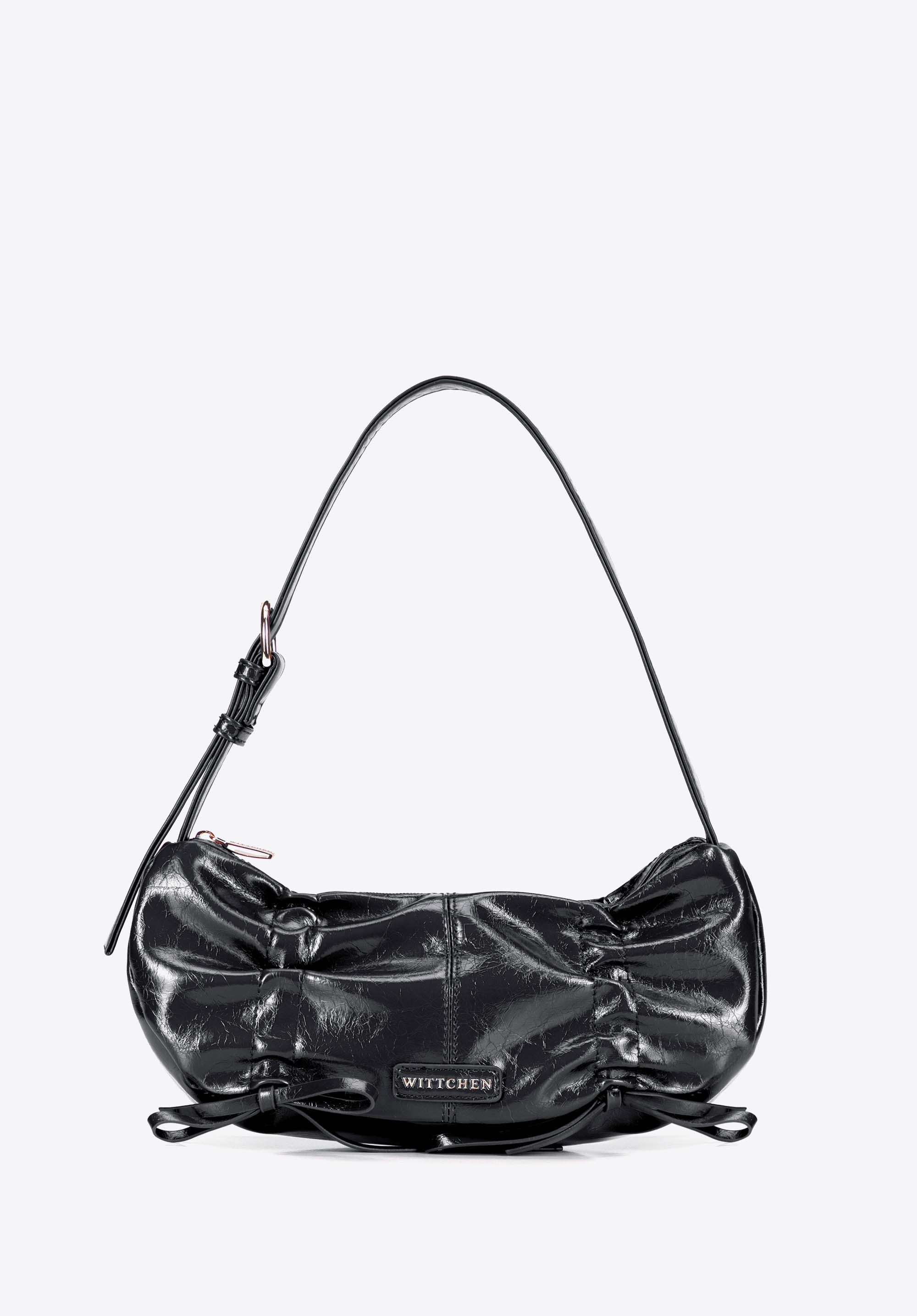 Baguette-Tasche für Damen mit dekorativer Raffung, schwarz, 103-4Y-528-1, Bild 1