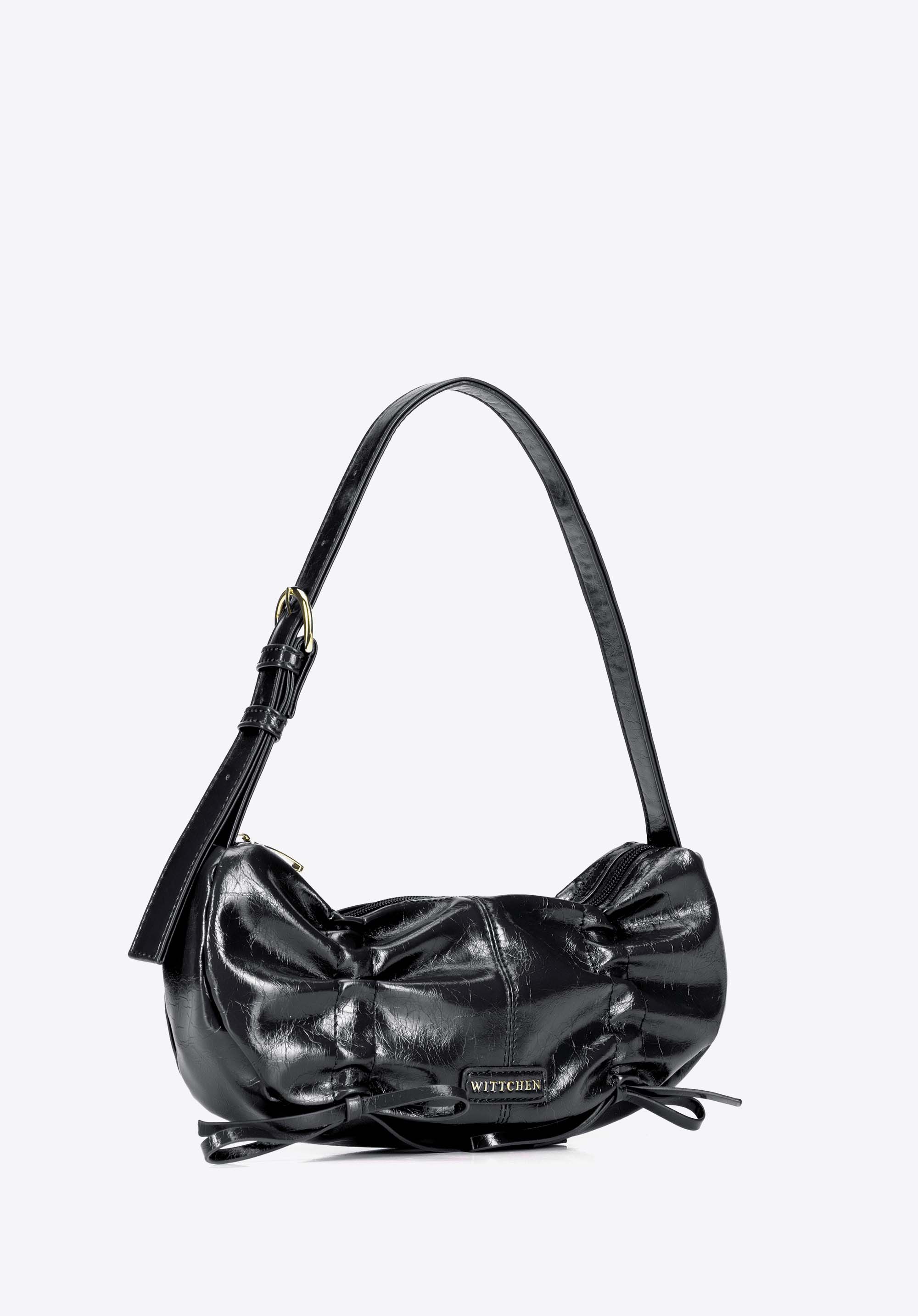 Baguette-Tasche für Damen mit dekorativer Raffung, schwarz, 103-4Y-528-1, Bild 1