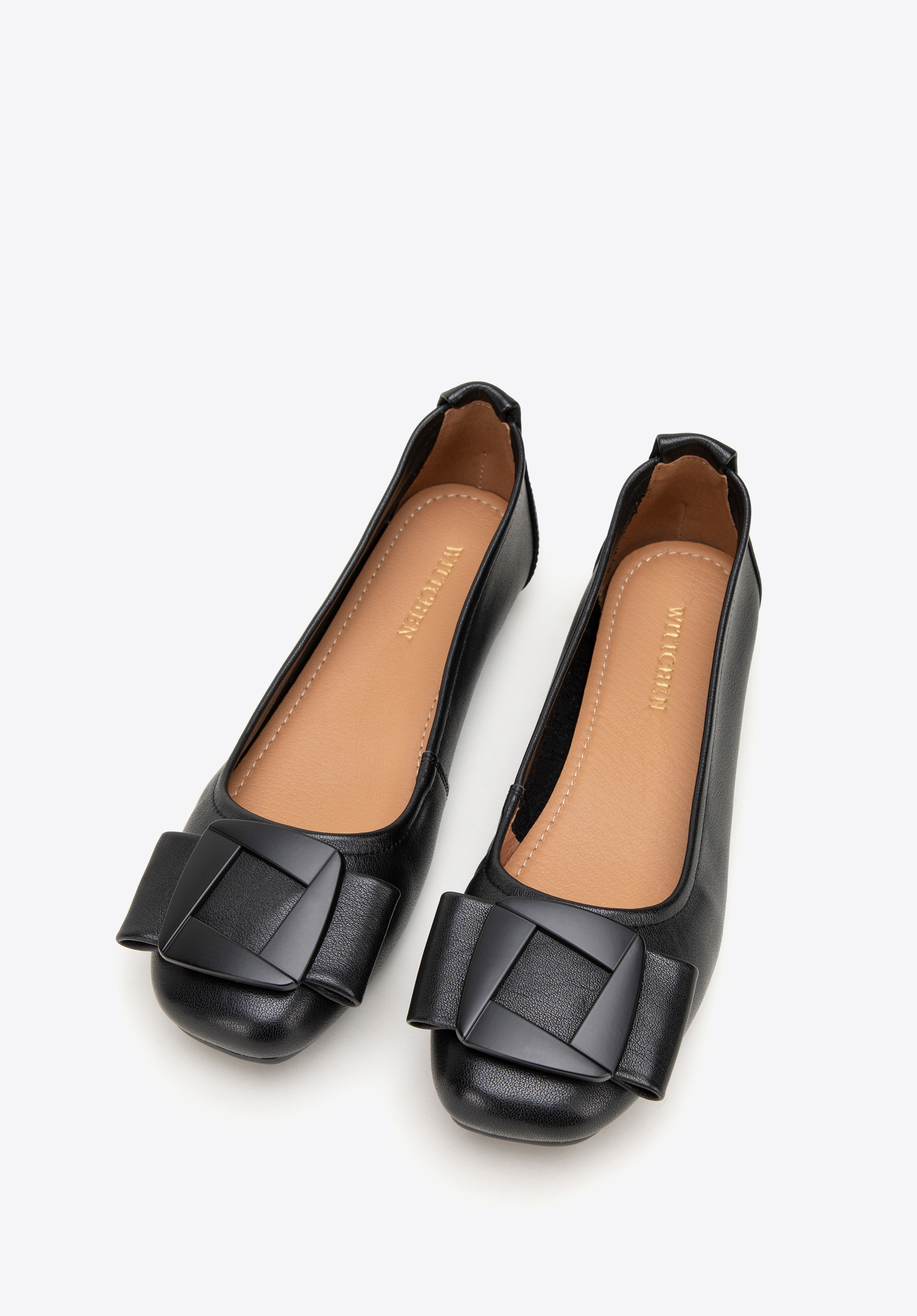 Ballerinas aus Leder mit geometrischer Schnalle, schwarz, 99-D-971-1-36, Bild 1