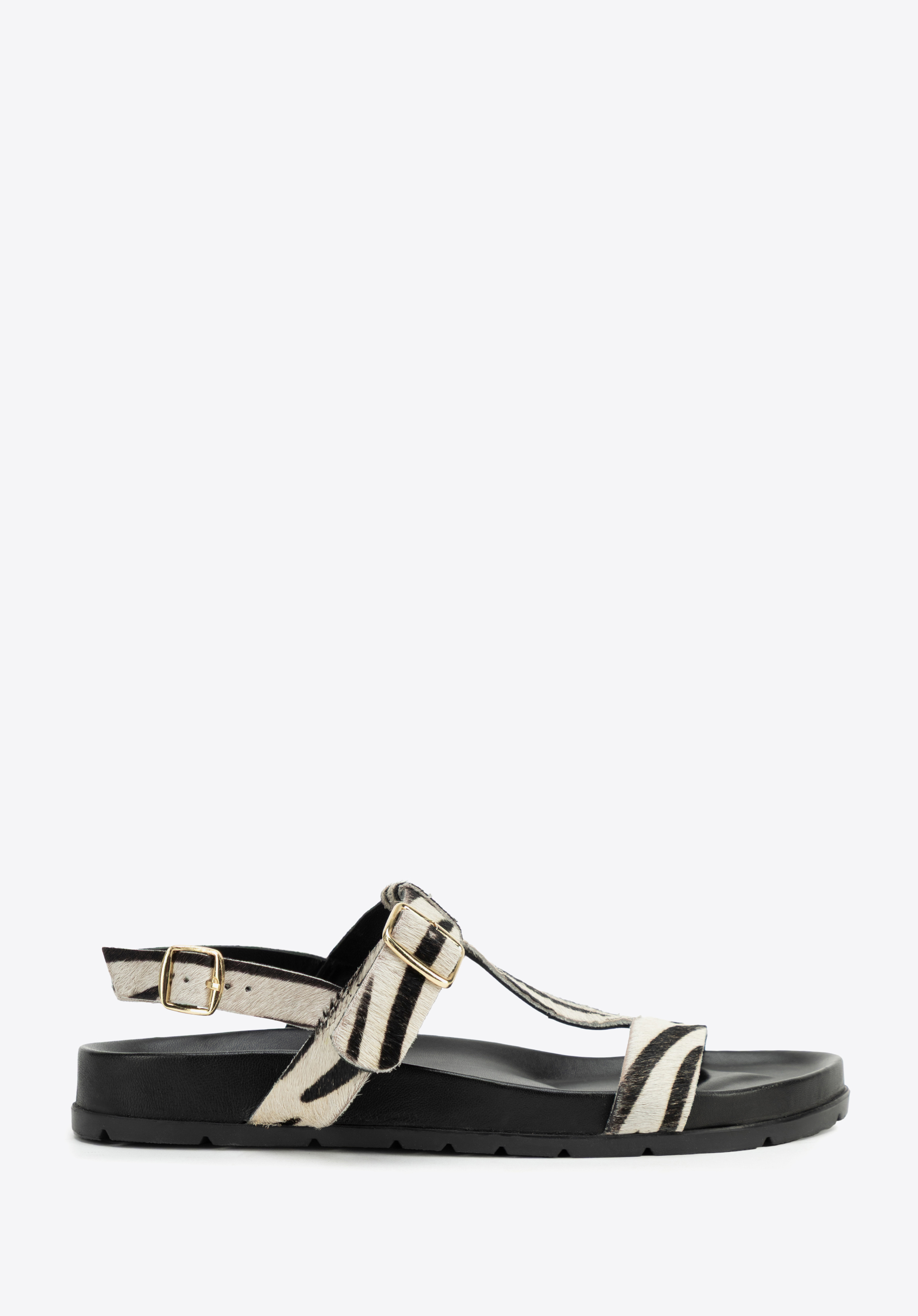 Damensandalen aus Leder mit Animalprint, schwarz-beige, 100-D-702-1-38, Bild 1