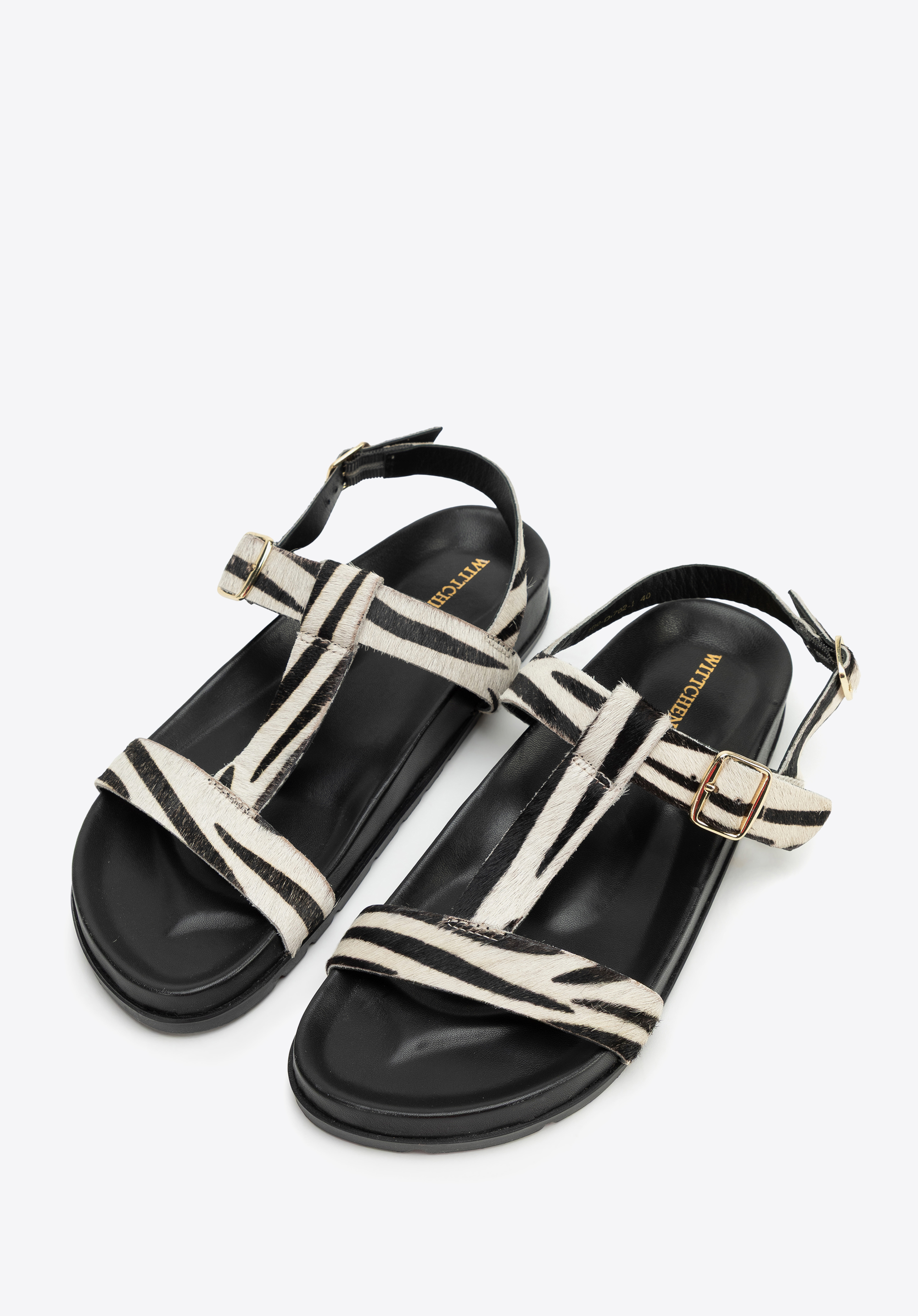 Damensandalen aus Leder mit Animalprint, schwarz-beige, 100-D-702-1-36, Bild 1