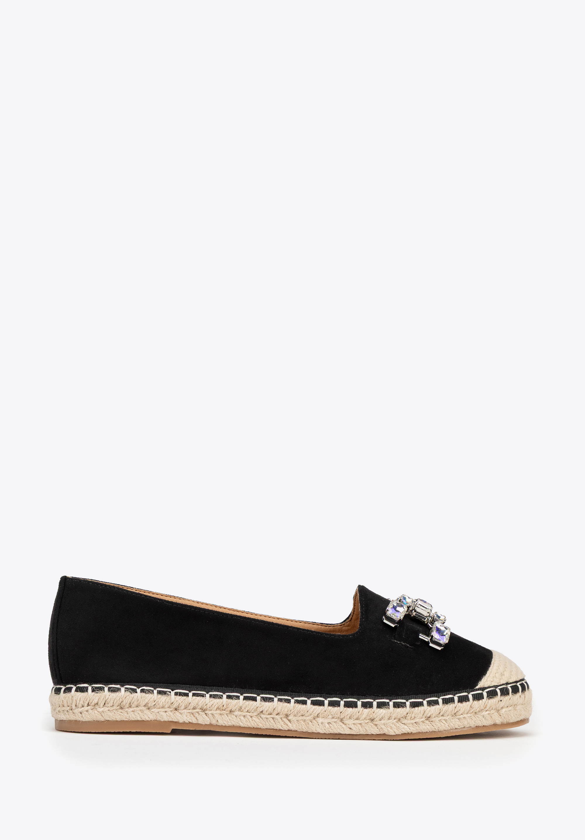 Espadrilles für Damen mit Schmuckverzierung schwarz-beige
