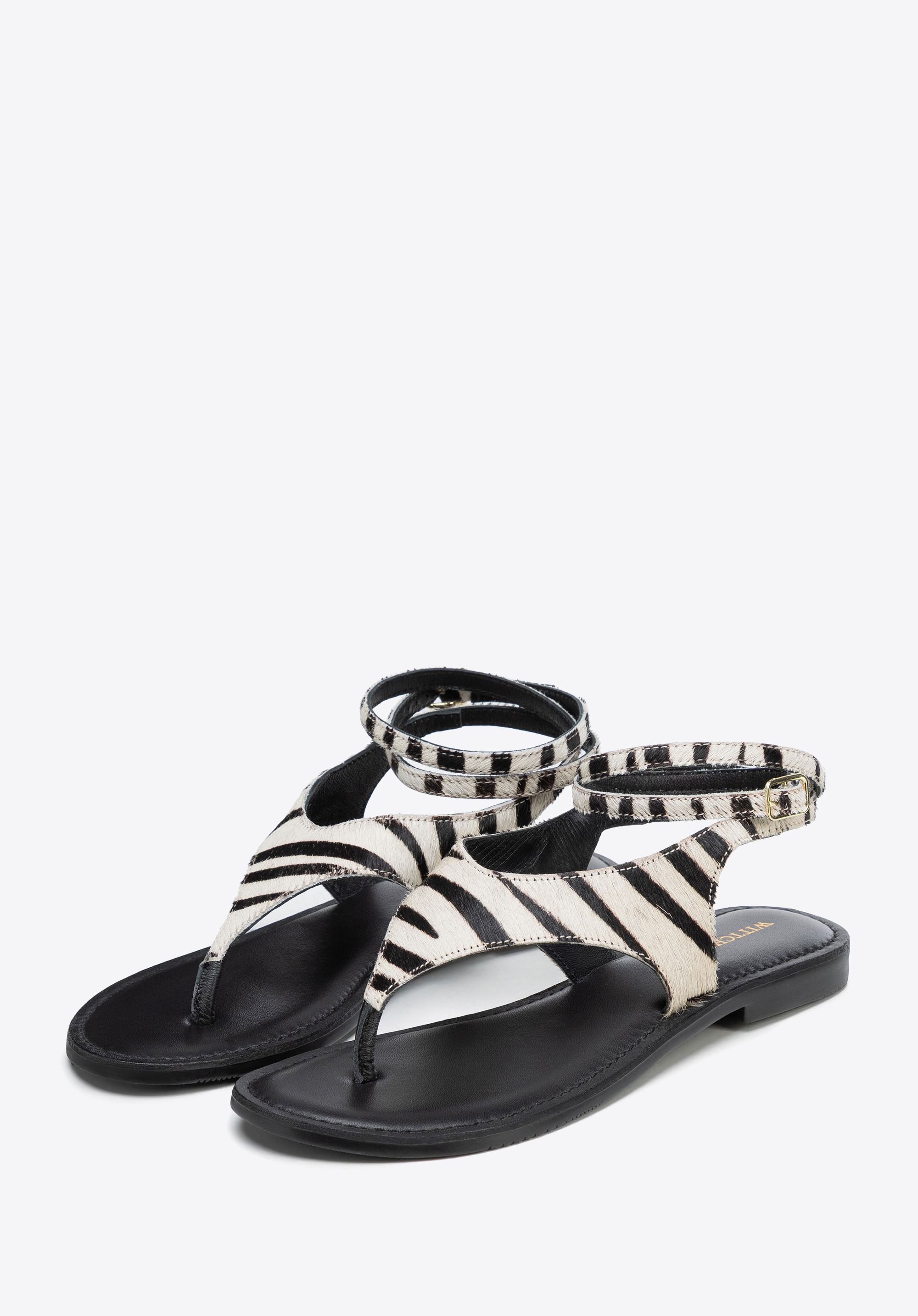 Flip-flops aus Leder mit Animalprint, schwarz-beige, 100-D-700-1-41, Bild 1