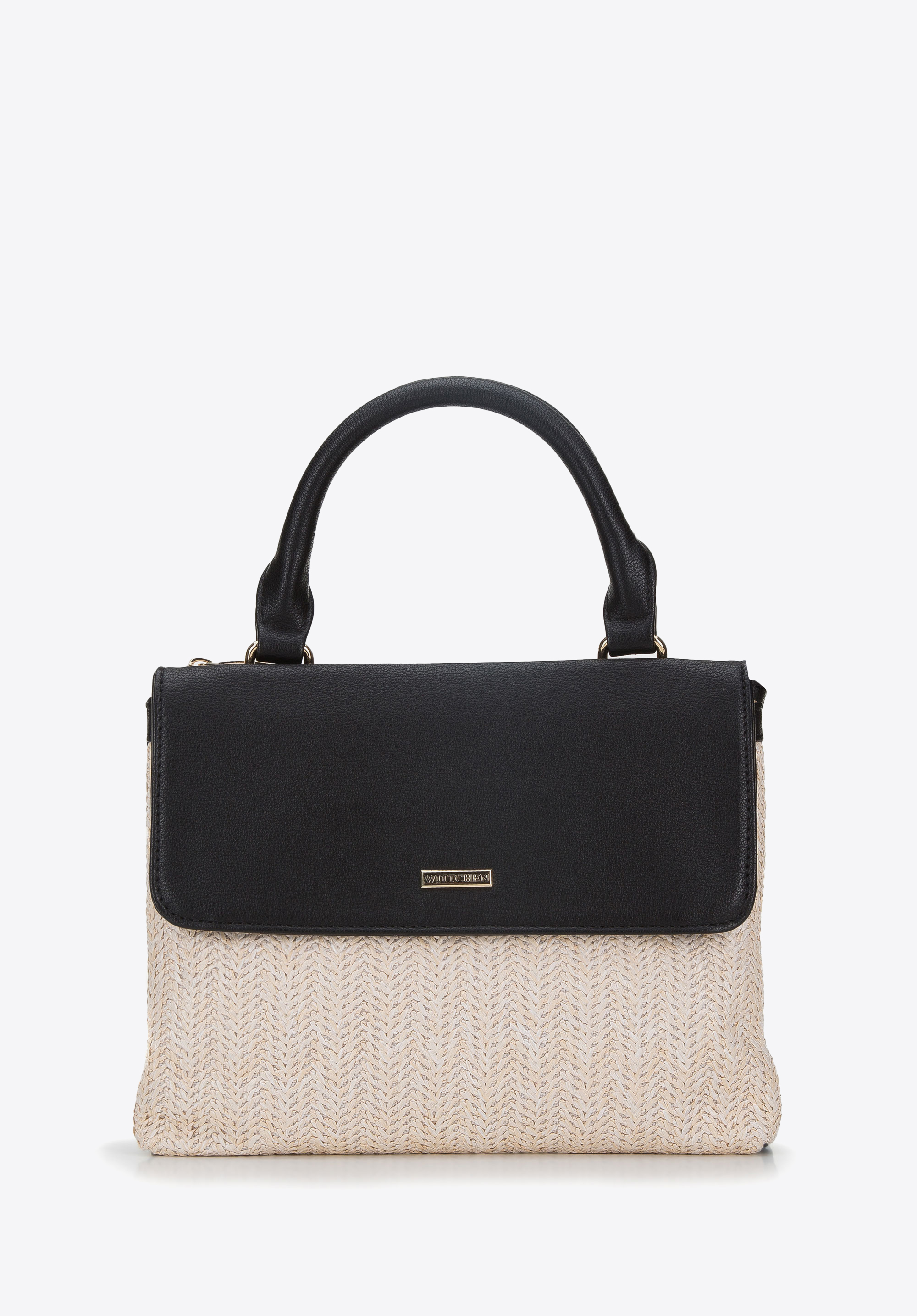 Handtasche mit Geflechtmuster und Klappe aus Ökoleder