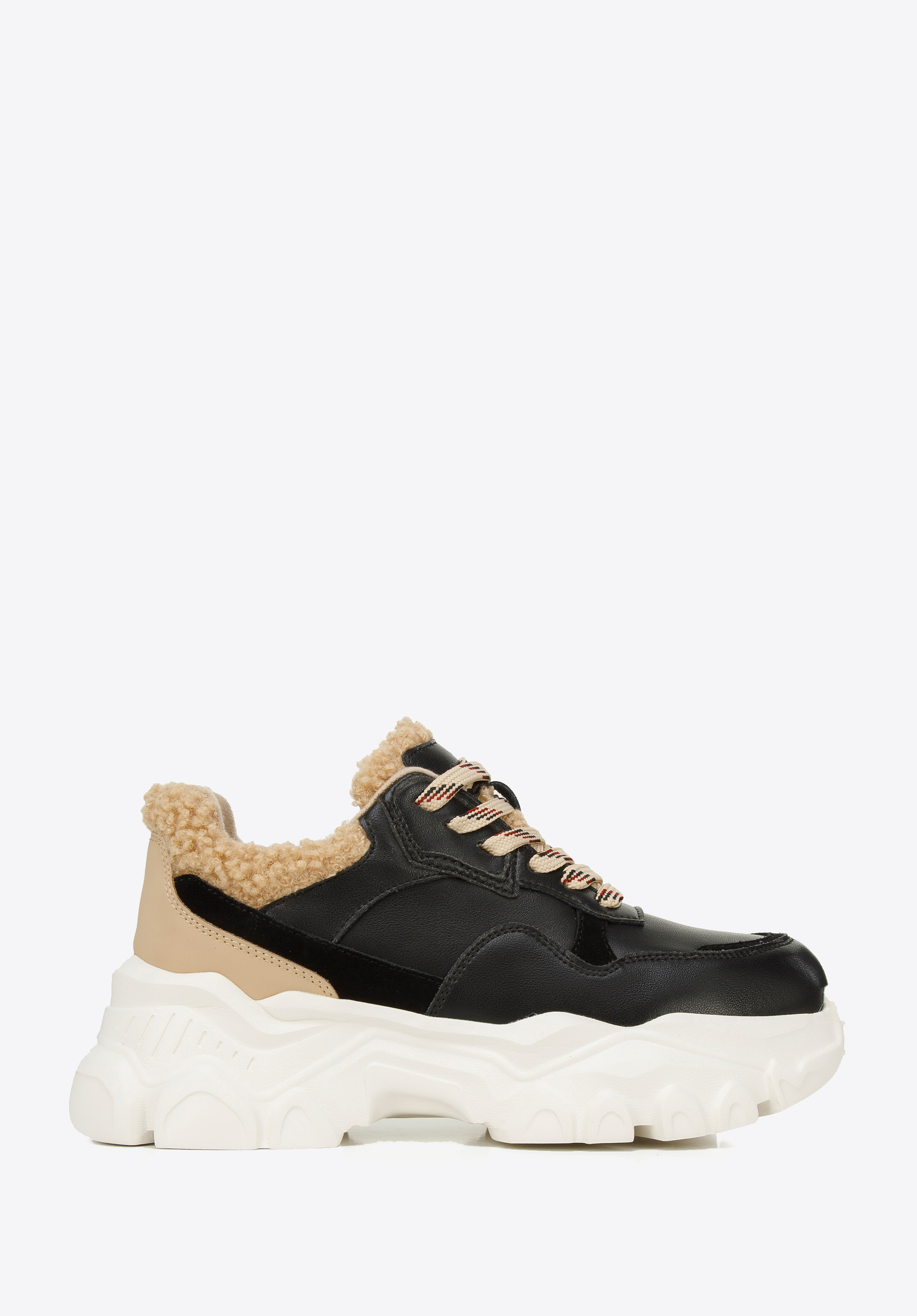 Sneakers für Damen mit Kunstfell, schwarz-beige, 96-D-953-1-39, Bild 1
