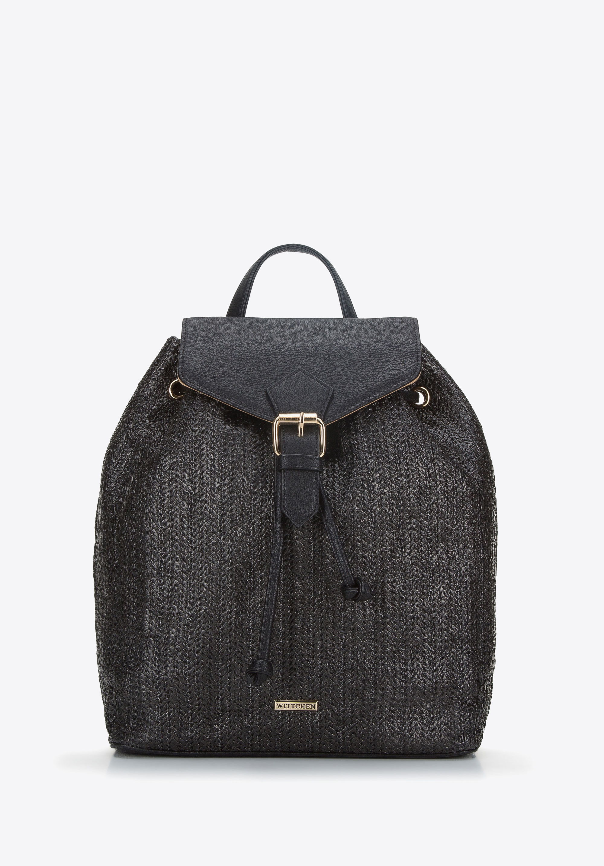 Beutel-Rucksack mit Geflechtmuster für Damen, schwarz, 94-4Y-216-1, Bild 1