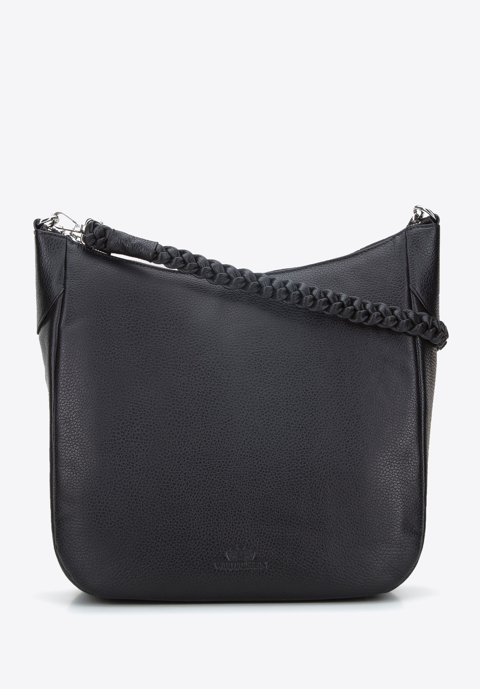 Beuteltasche aus Echtleder mit geflochtenem Riemen