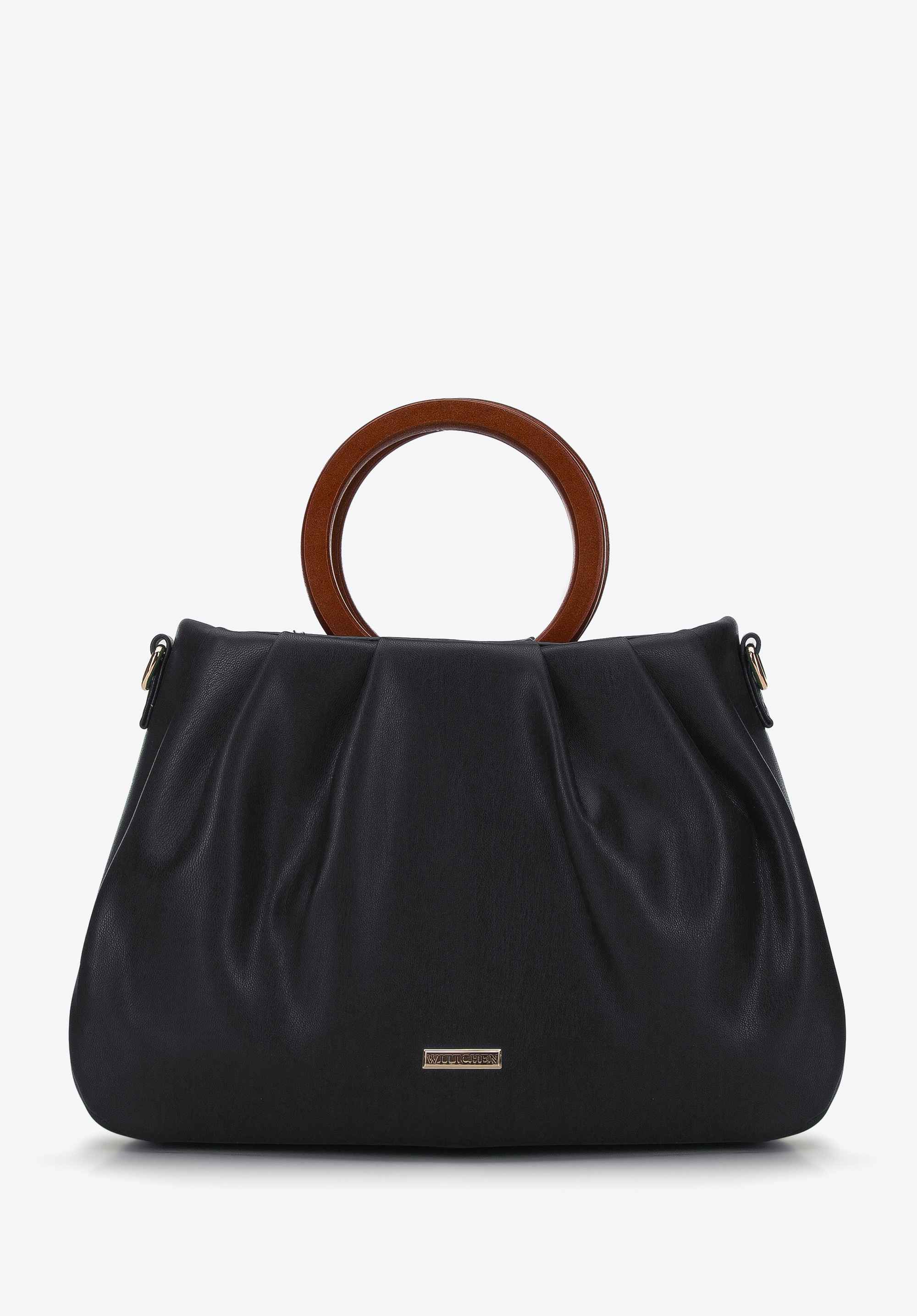 Beuteltasche mit Griffen aus Holzimitat, schwarz, 94-4Y-625-1, Bild 1