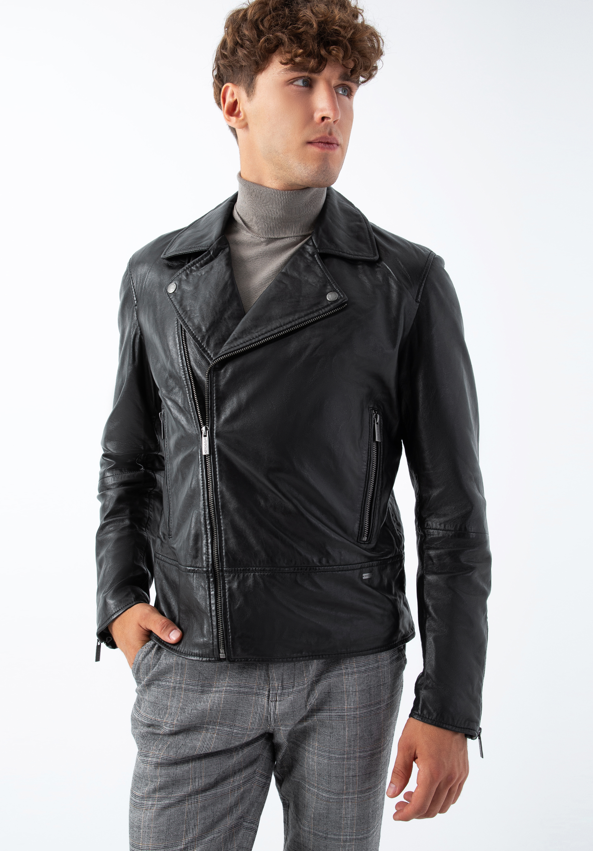 Klassische Bikerjacke aus Leder, schwarz, 96-09-851-1-3XL, Bild 1