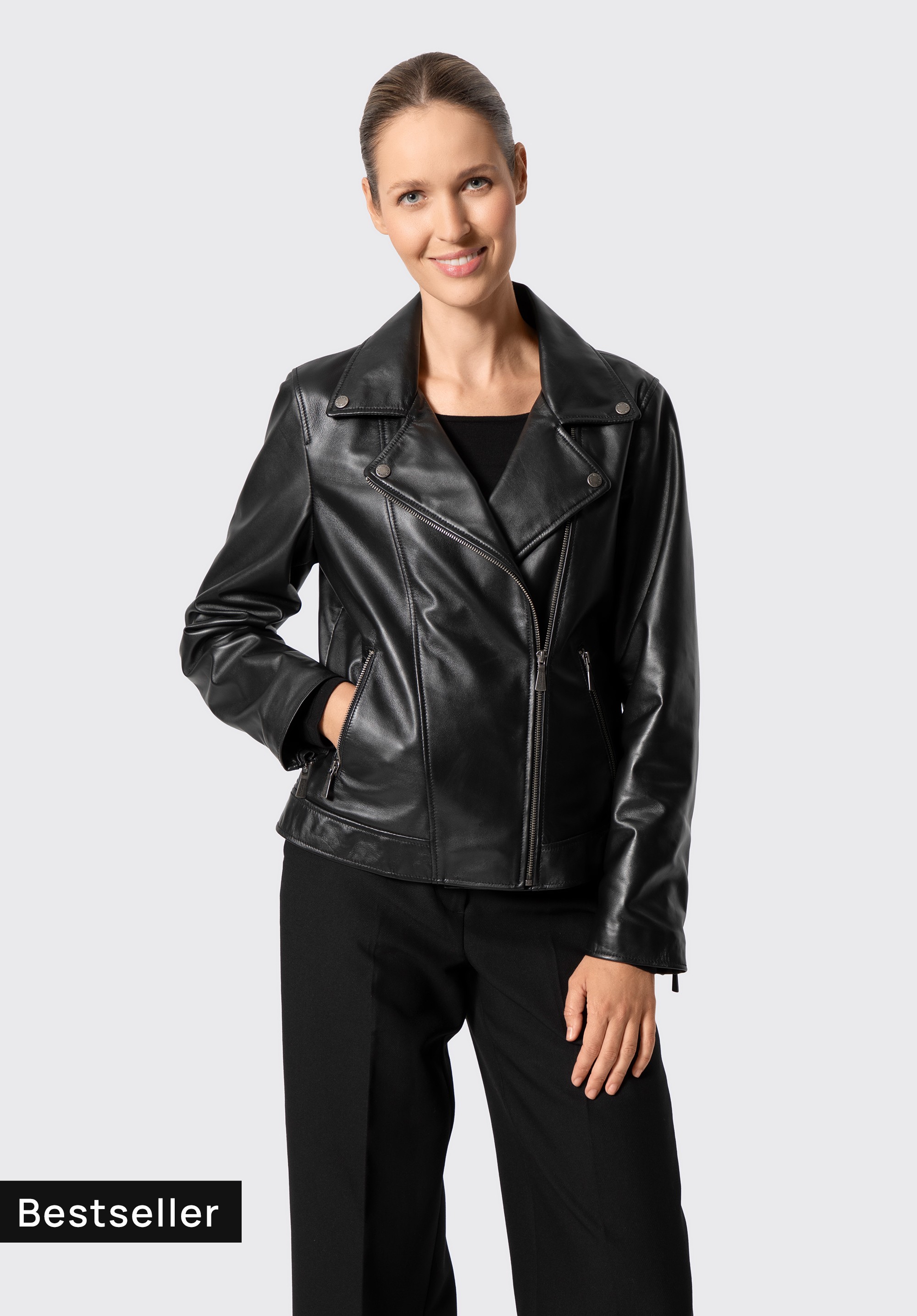 Bikerjacke aus Schaffell für Damen, schwarz, 103-09-809-1-S, Bild 1