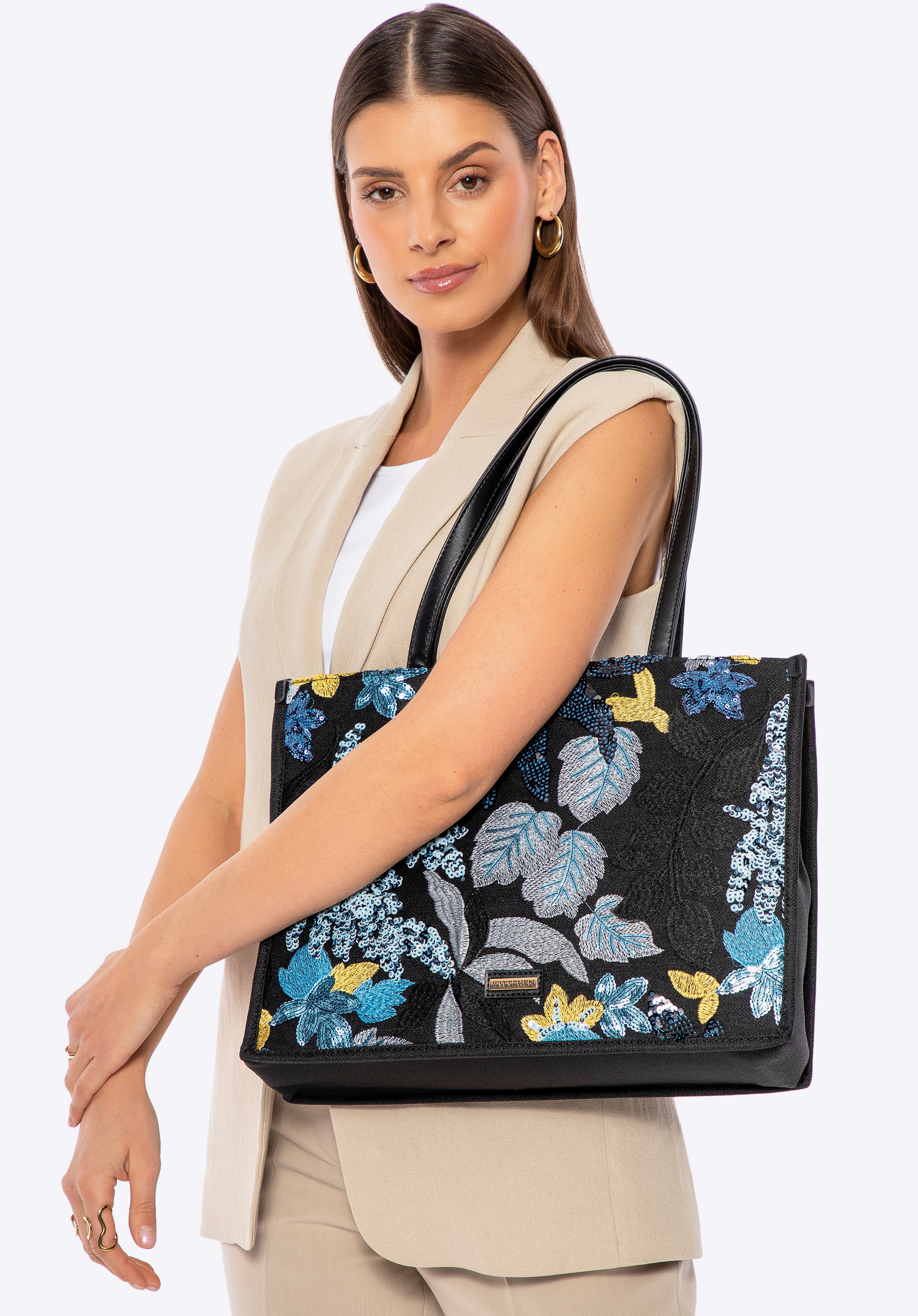 Paillettenbesetzte Shopper-Tasche für Damen, schwarz-blau, 100-4Y-428-1, Bild 1