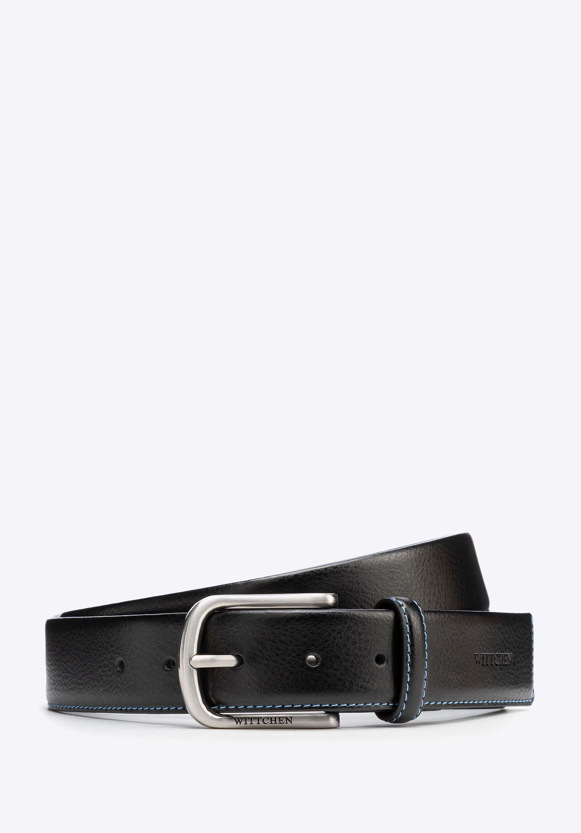Klassischer Ledergürtel mit Ziernähten, schwarz-blau, 103-8M-100-N-10, Bild 1