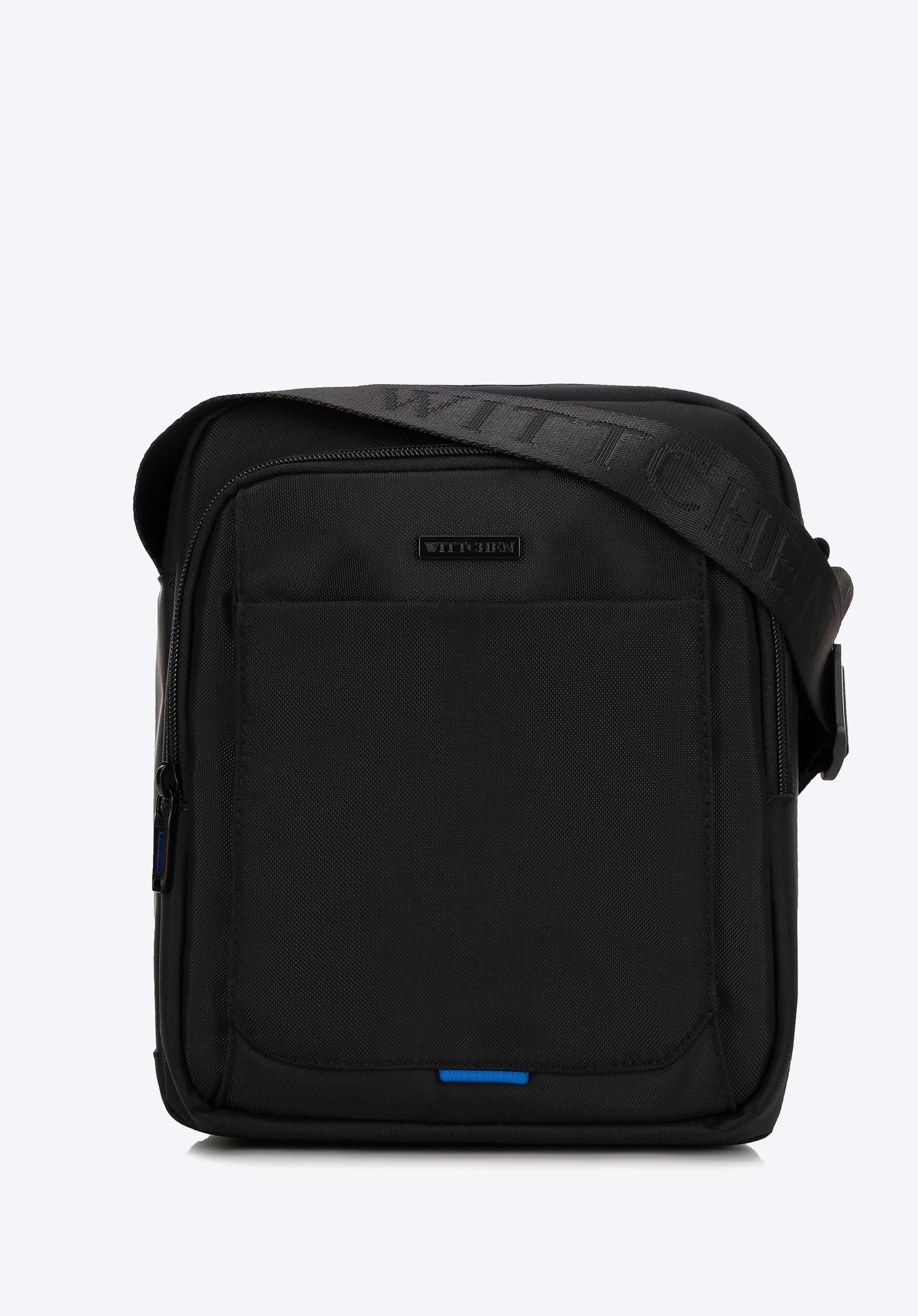 Umhängetasche für Herren mit kontrastierendem Detail, schwarz-blau, 99-4P-213-11, Bild 1