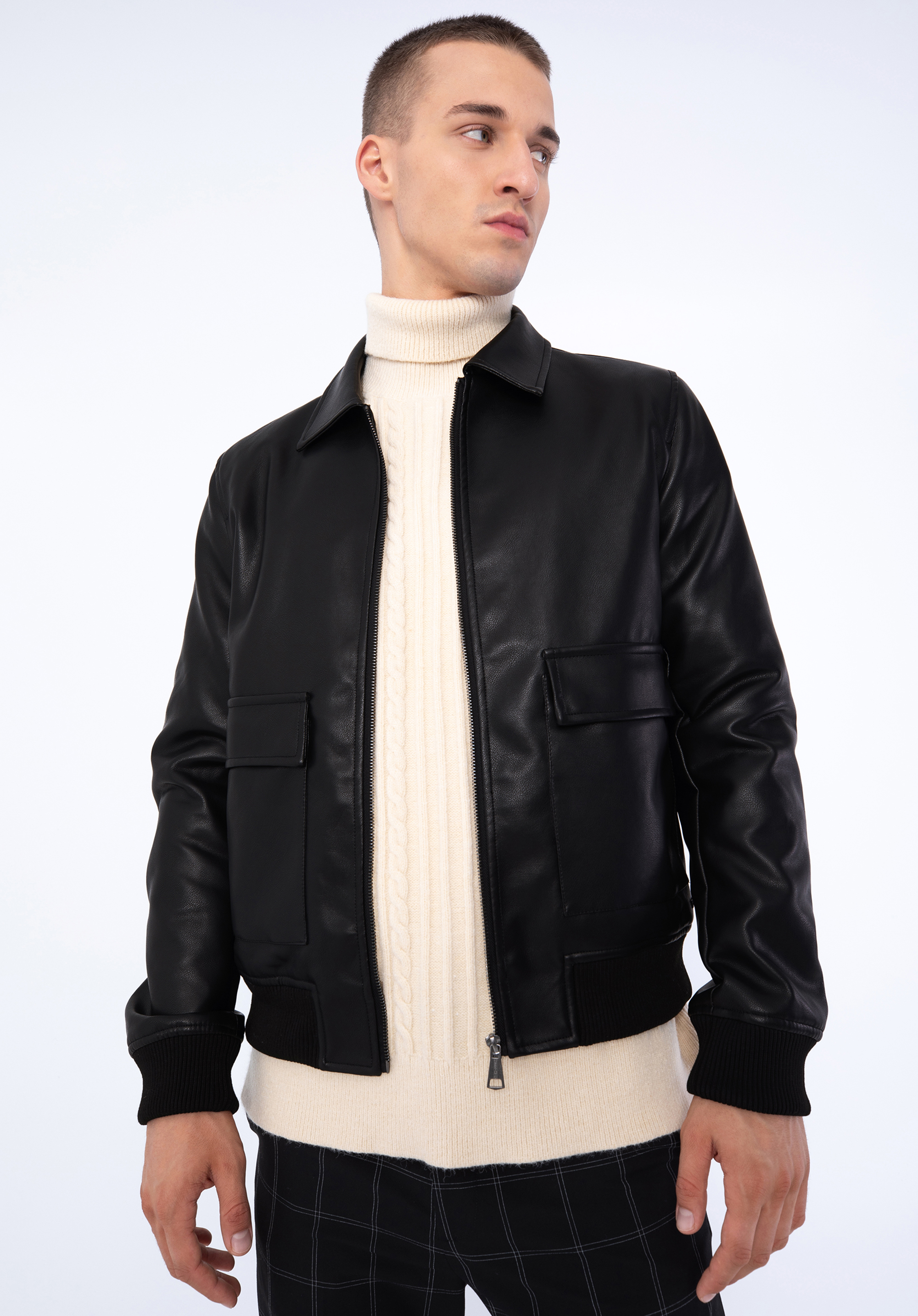 Herren Öko-Lederjacke mit großen Taschen, schwarz, 97-9P-152-1-M, Bild 1