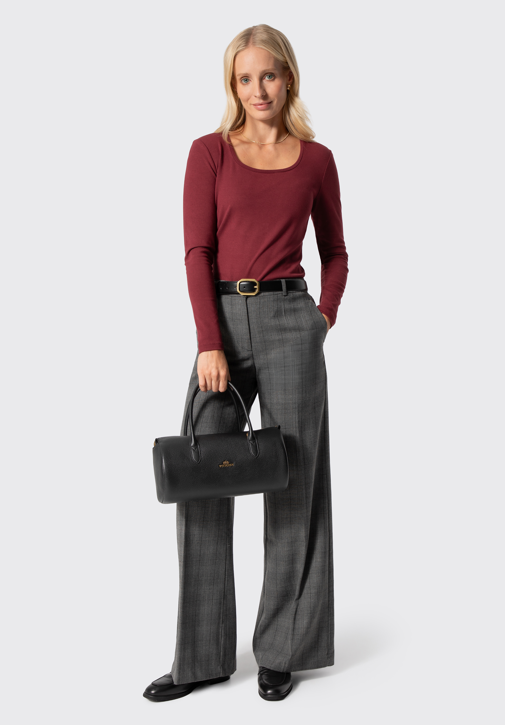 Bowlingtasche aus Leder für Damen, schwarz, 103-4E-207-1, Bild 1