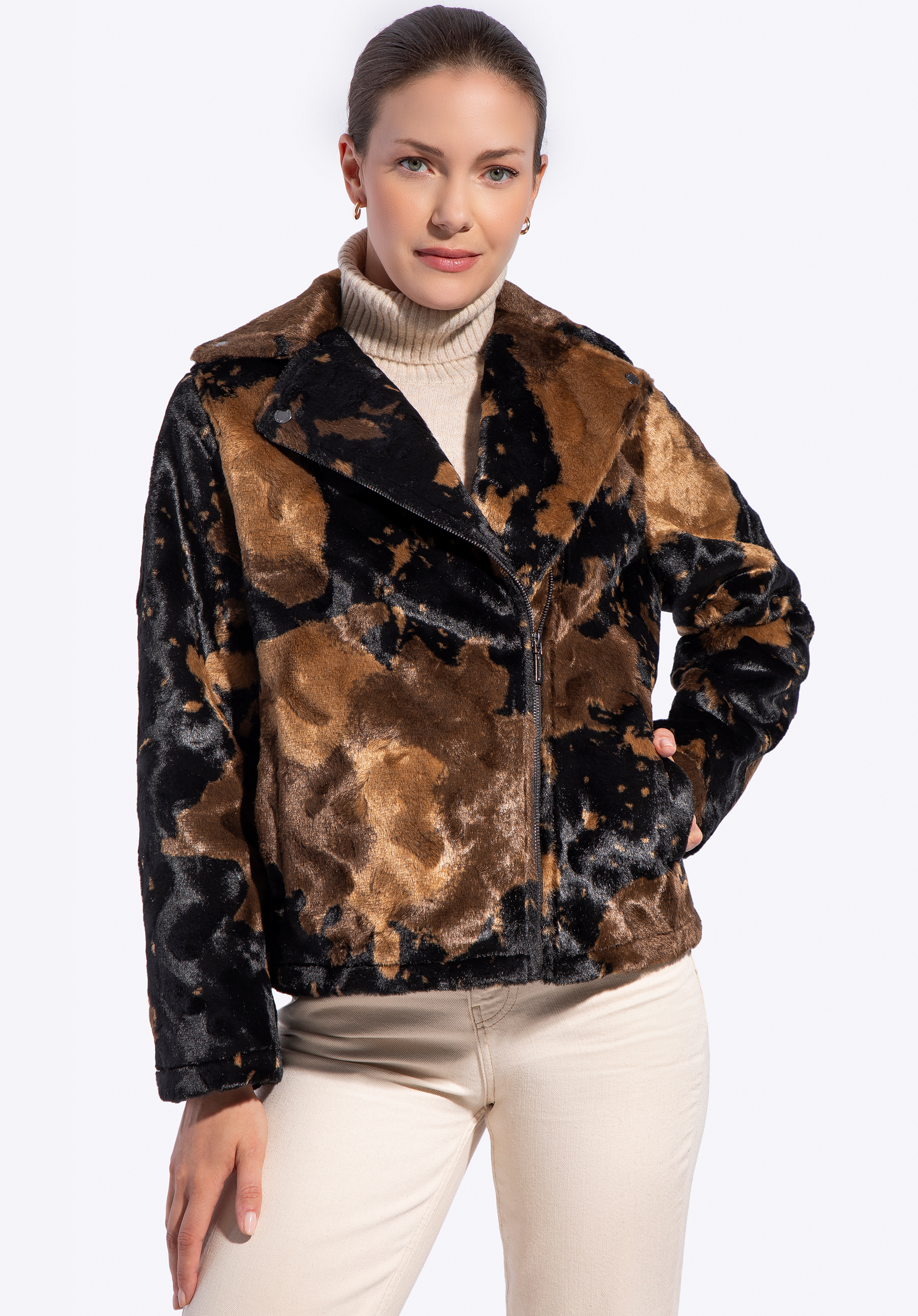 Damenjacke mit Kuh-Print, schwarz-braun, 101-9W-902-1-M, Bild 1