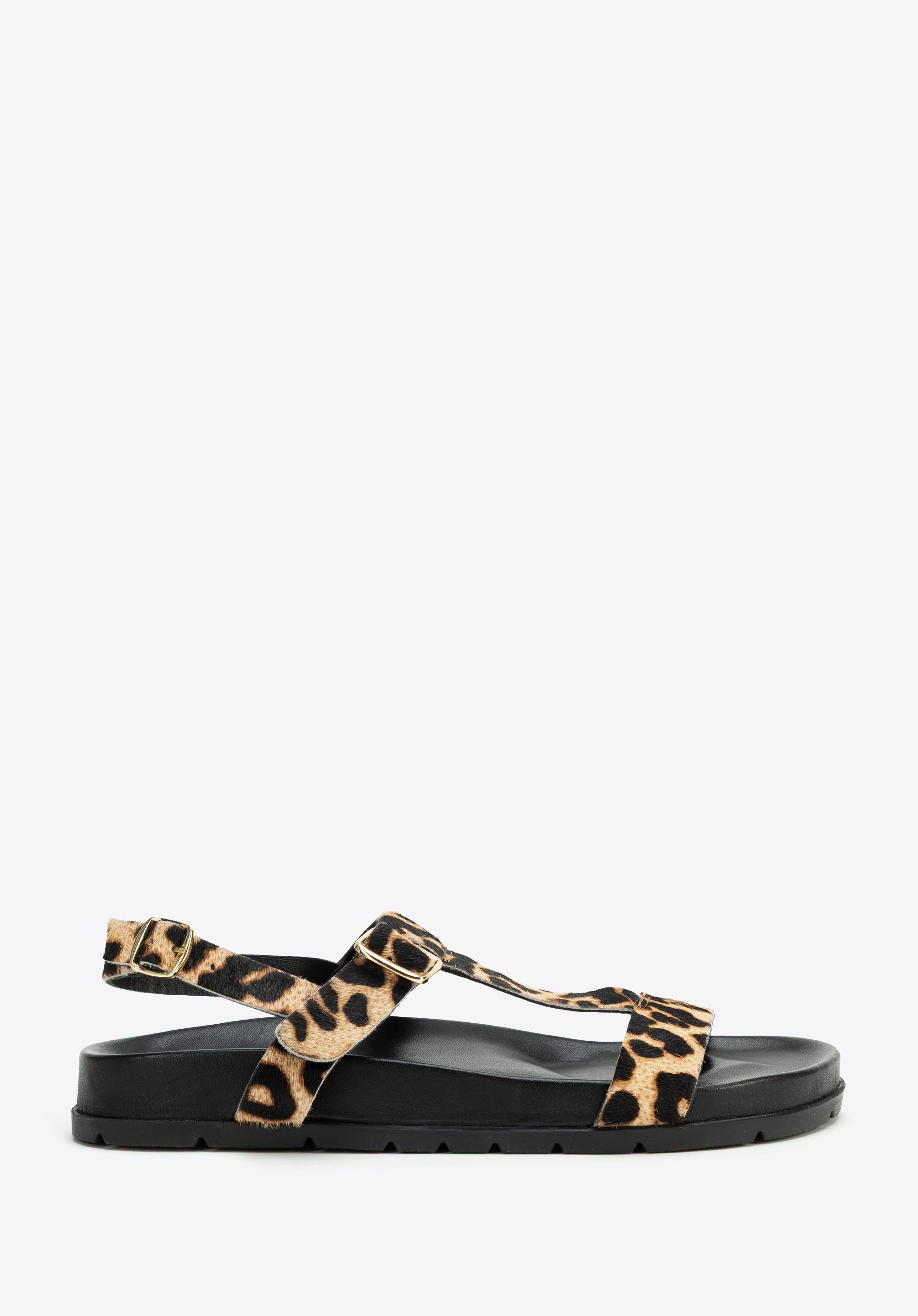 Damen-Ledersandalen mit Animalprint, schwarz-braun, 100-D-702-4-38, Bild 1