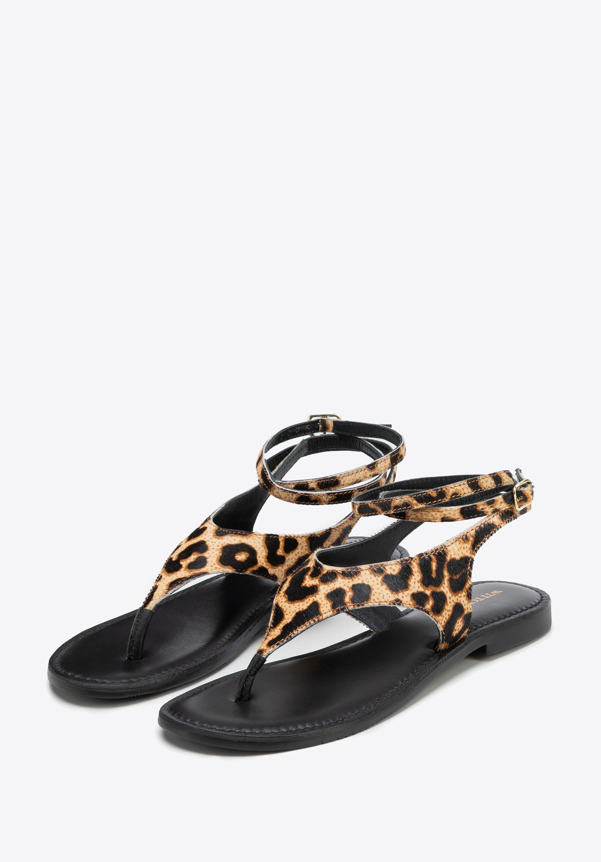 Flip-flops aus Leder mit Animalprint, schwarz-braun, 100-D-700-4-35, Bild 1