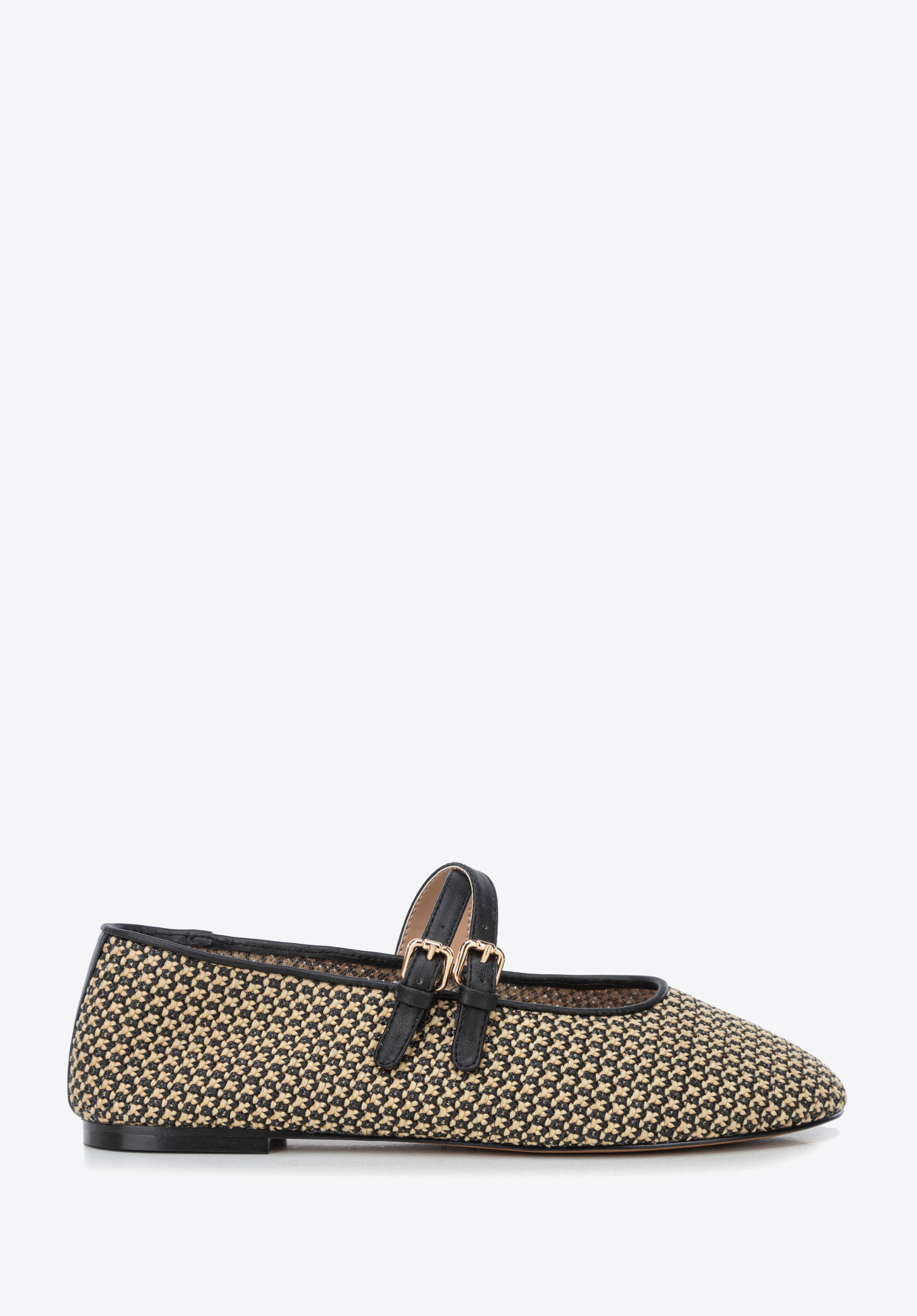 Geflochtene Ballerinas aus Öko-Leder und Raffiabast, schwarz-braun, 100-DP-352-1-40, Bild 1
