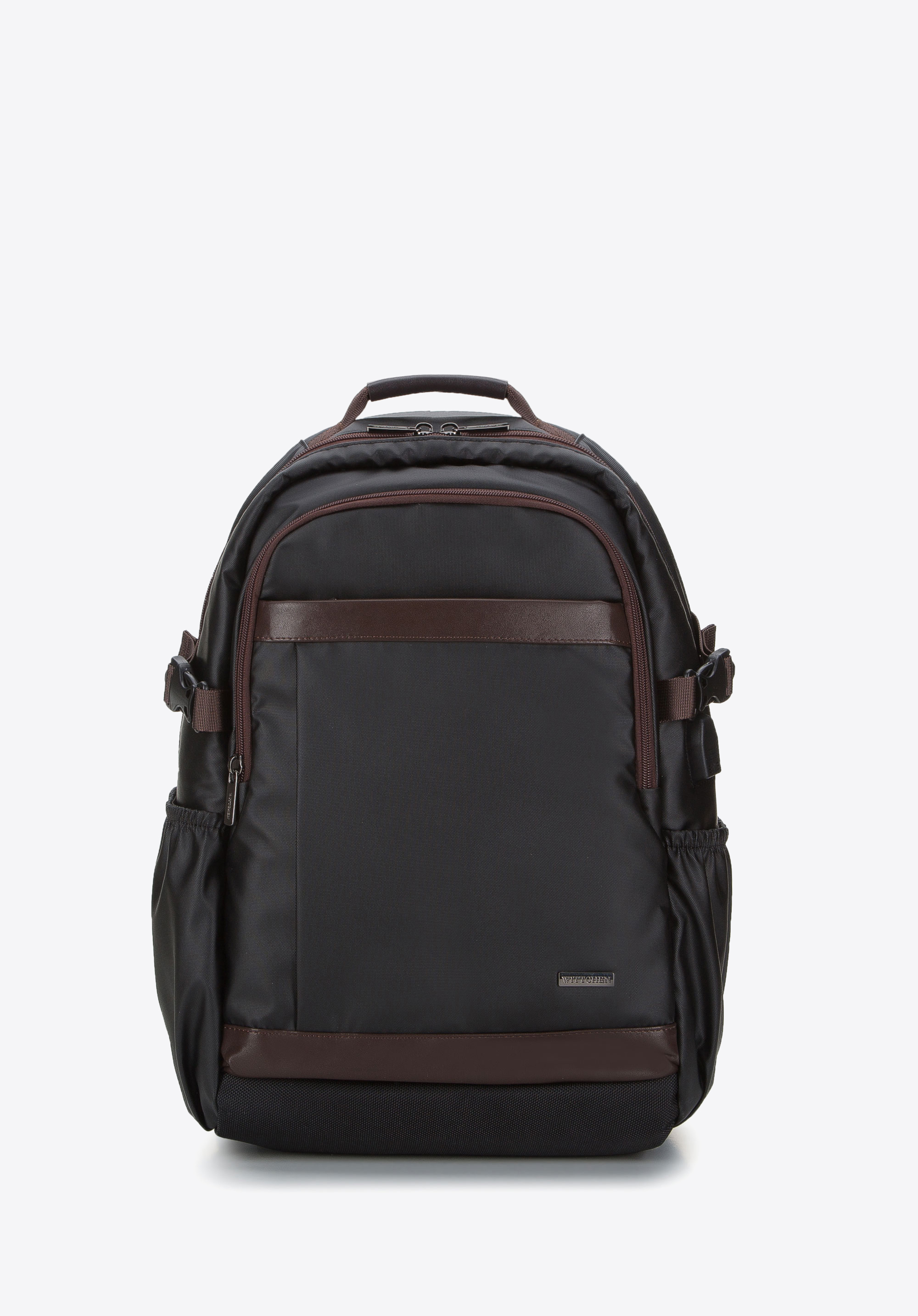 Herren-Rucksack für Laptop bis 15,6 Zoll mit Öko-Lederbesätzen, schwarz-braun, 94-3P-202-4, Bild 1