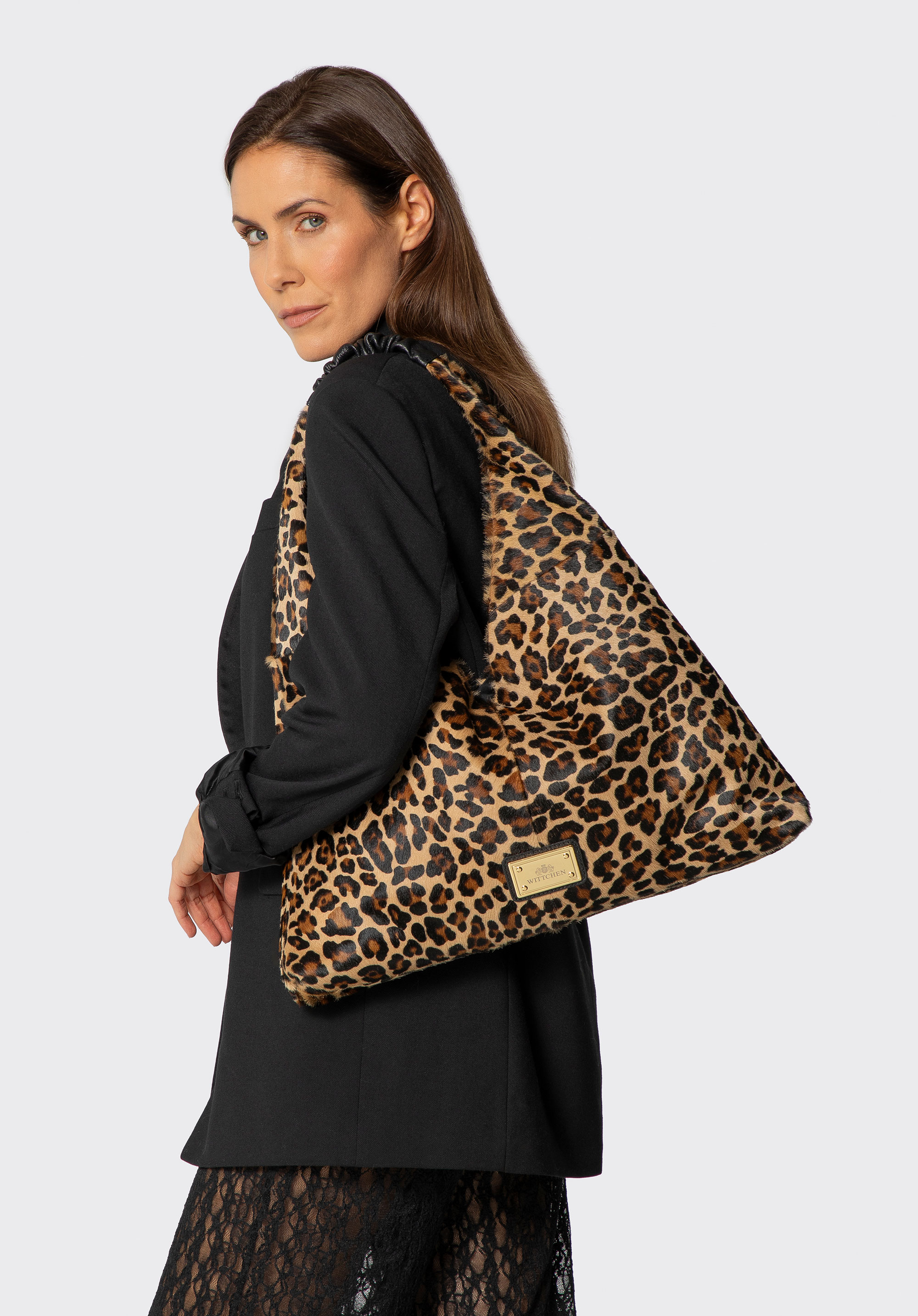 Hobo-Tasche aus Leder mit Animal-Print