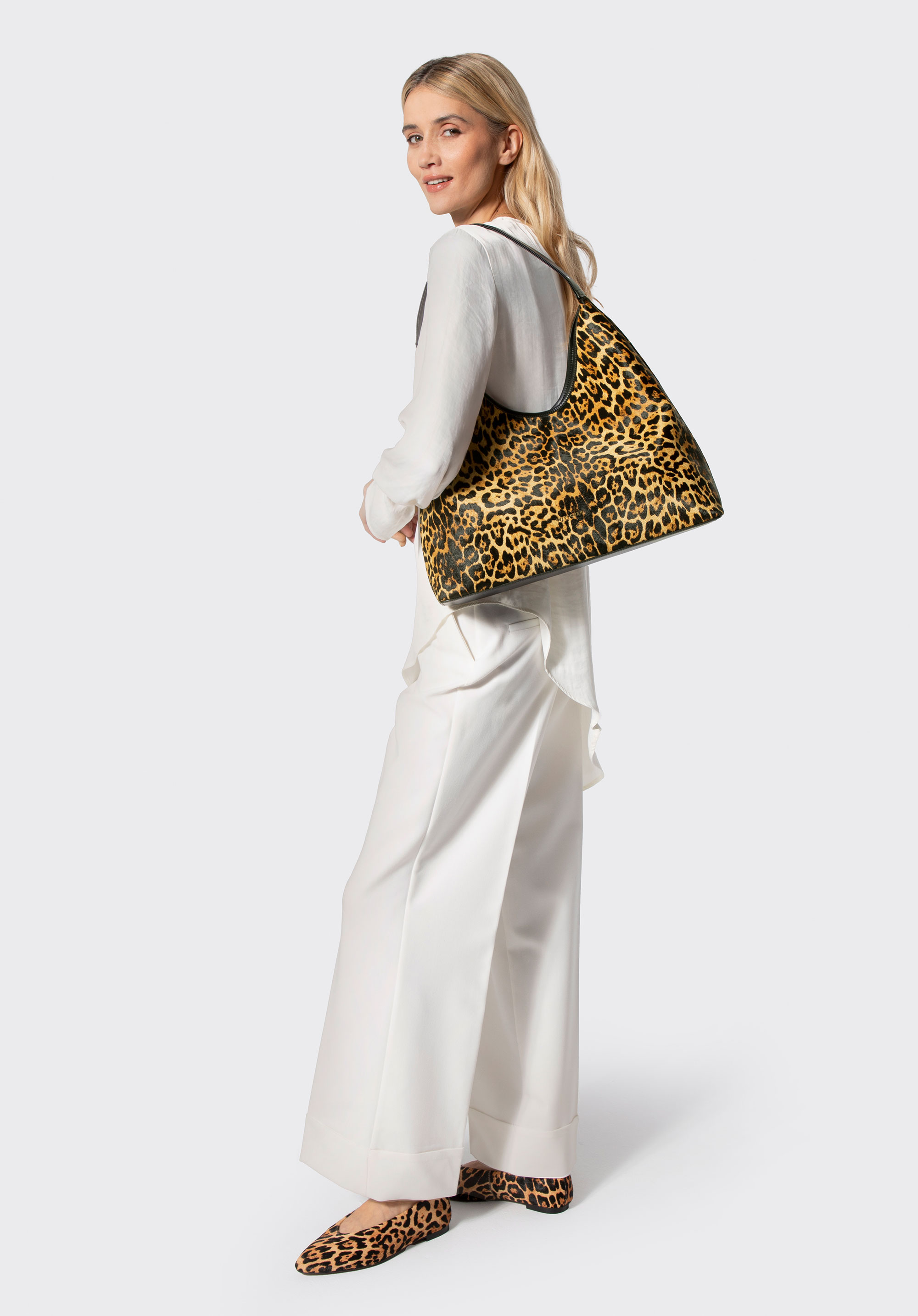 Hobo-Tasche aus Leder mit Tiermuster für Damen, schwarz-braun, 102-4E-606-4, Bild 1