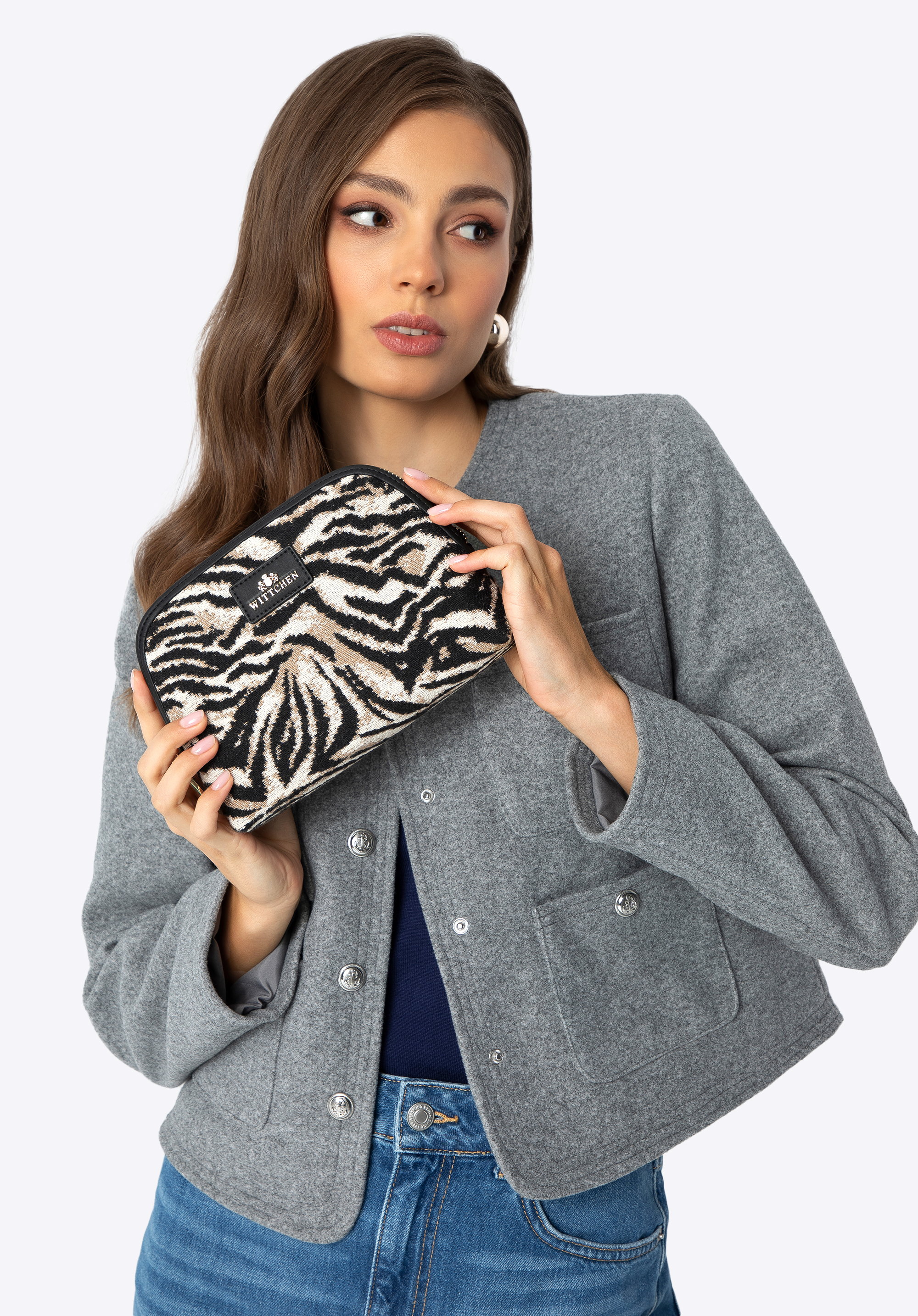 Jacquard gemusterte Kosmetiktasche für Damen, schwarz-braun, 99-4E-504-X7, Bild 1
