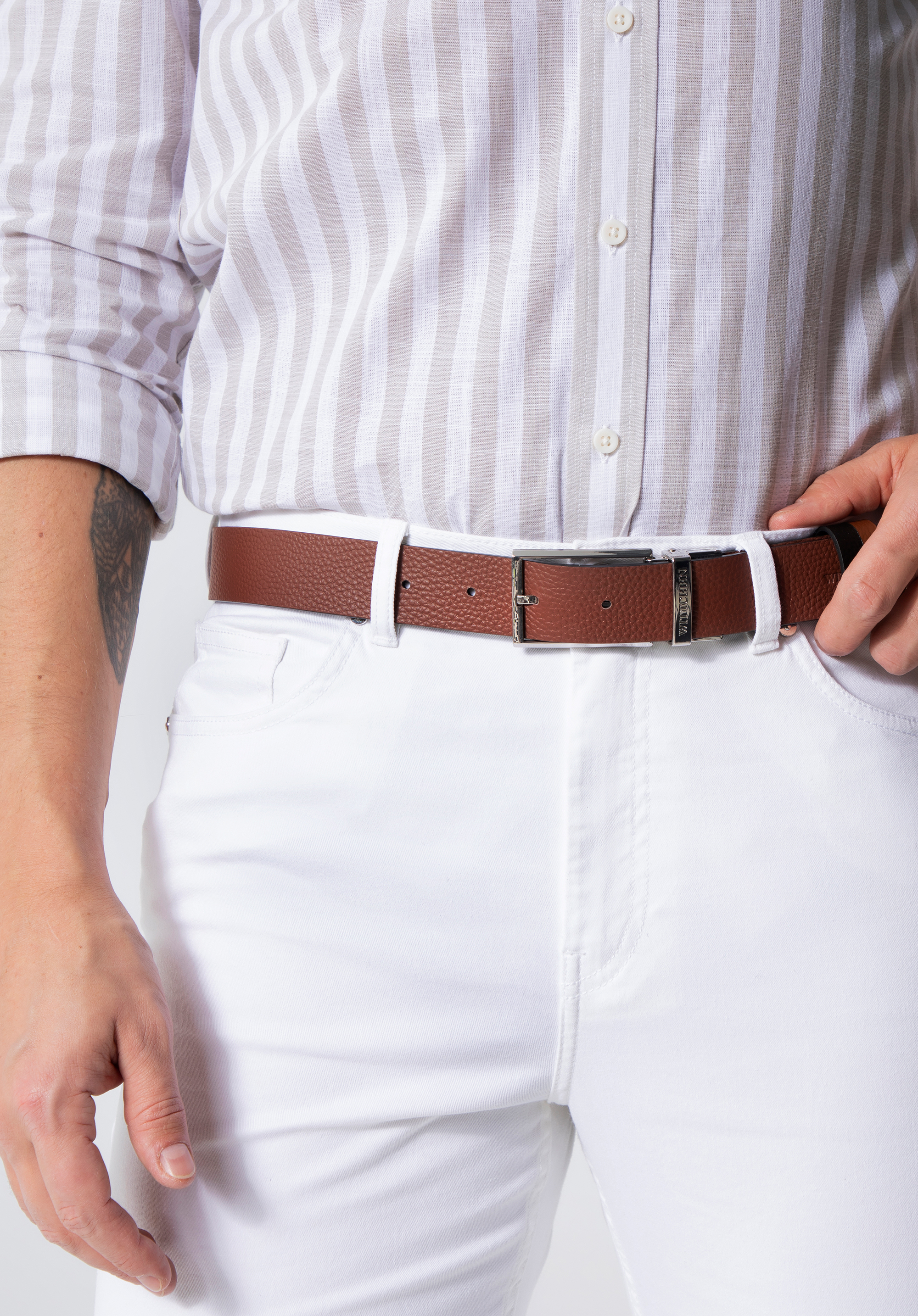 Beidseitiger Ledergürtel für Herren klassisch, schwarz-braun, 98-8M-901-8-10, Bild 1