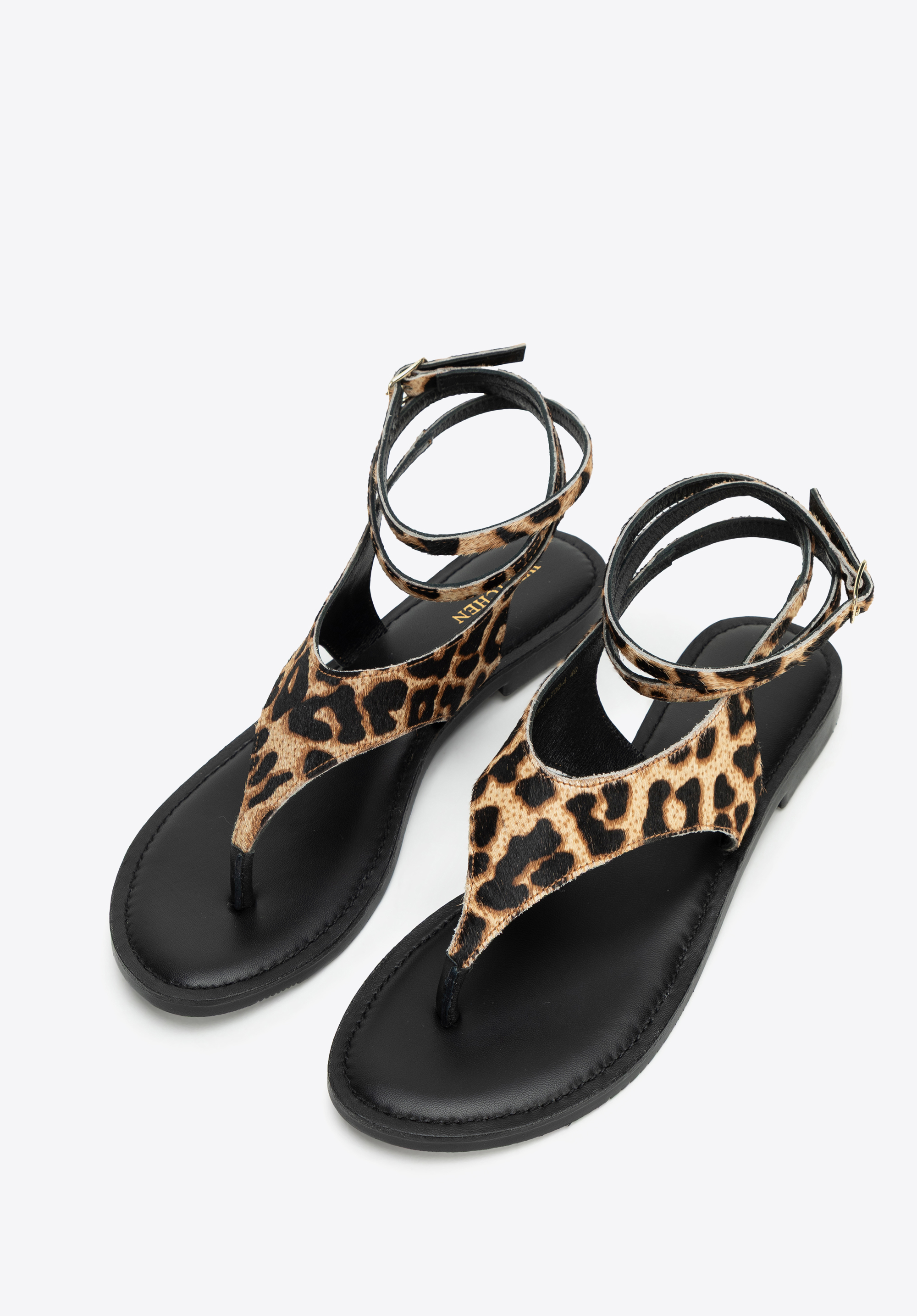 Zehenstegsandalen aus Leder mit Animalprint, schwarz-braun, 100-D-700-4-36, Bild 1
